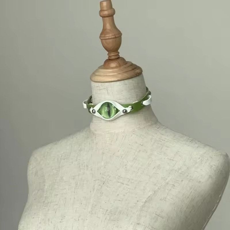 Other Emo Cosplay Dragon Eye Faux Leather Choker - Green/White Size ONE SIZE - 2 Thumbnail
