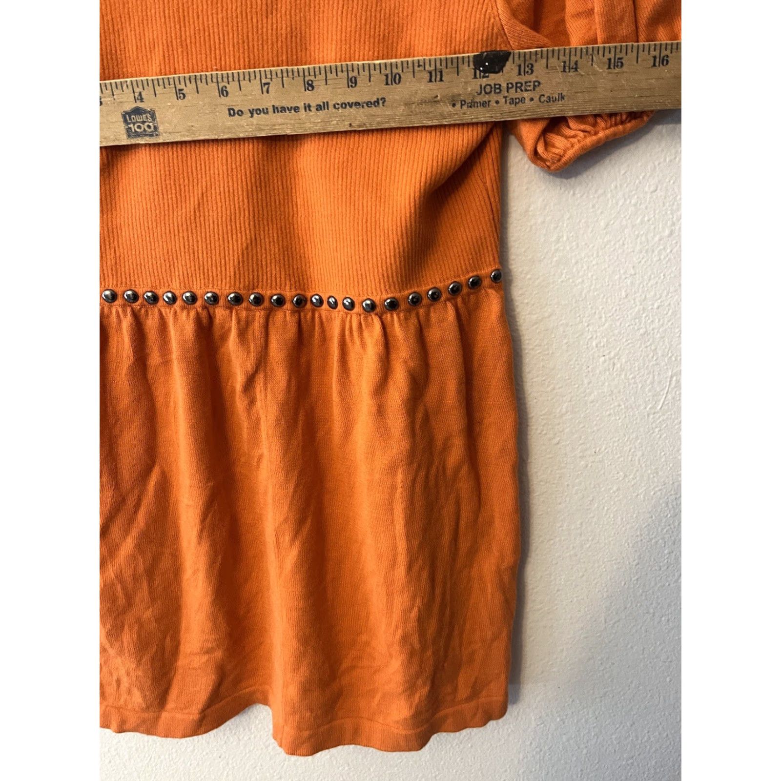 Vintage Kenar Women Orange Casual Dress Small Body: 27.0 Length, Short Sleeve, Square Neck, Studded, Cotton, Regular Size S, Casual Dresses, 90s? Size S / US 4 / IT 40 - 5 Thumbnail