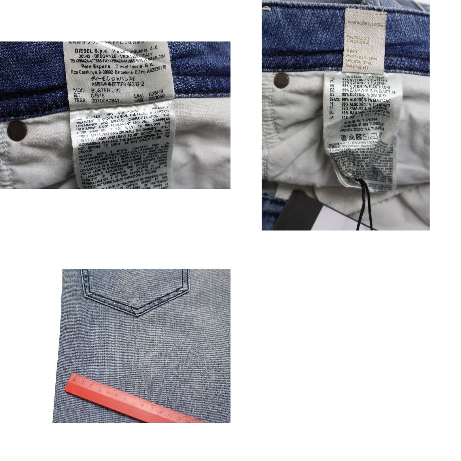 Diesel DIESEL Buster Slim Stretch Jeans Men's W28/L32 Distressed Blue R25H8 Size US 28 / EU 44 - 8 Thumbnail