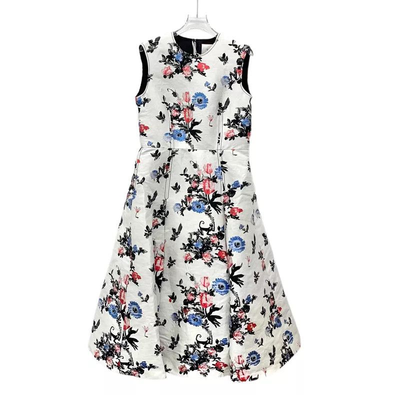 Valentino Valentino White floral print crew neck sleeveless dress Size L / US 10 / IT 46 - 1 Thumbnail