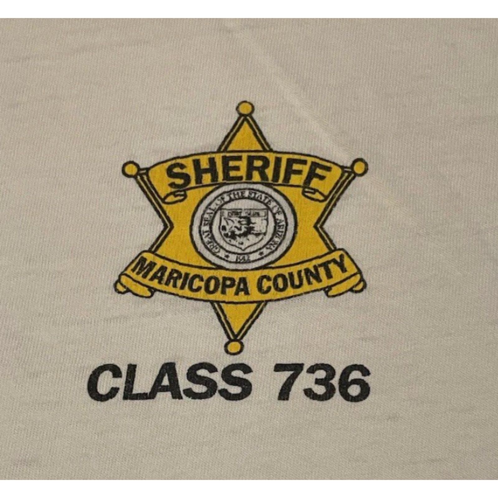 Vintage Vtg 90s Maricopa County Sheriff Academy Faded Distress Shirt 3X Arizona Police Shirt T-Shirt White 3XL Mens Graphic Tee Vintagestyle Size US XXL / EU 58 / 5 - 4 Thumbnail