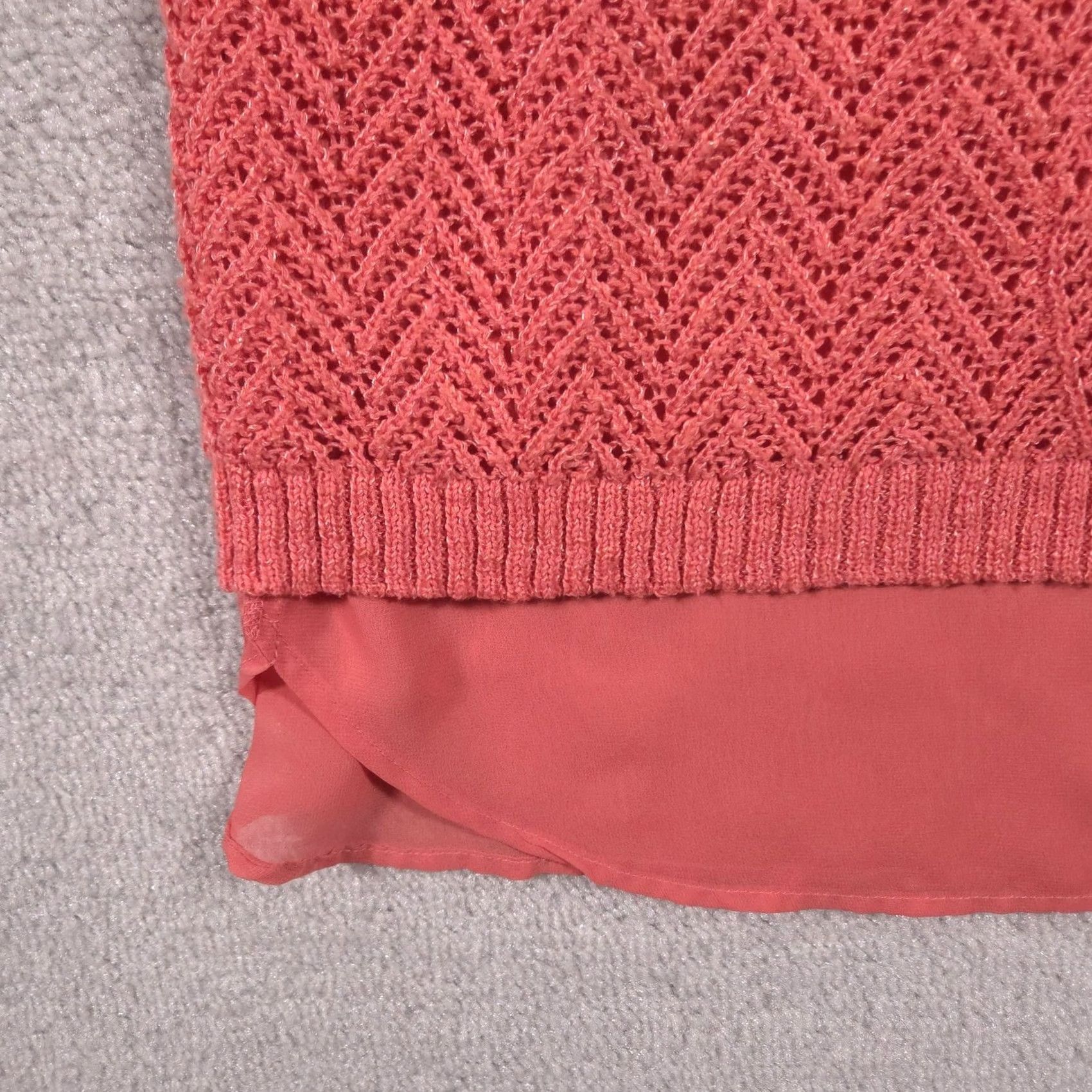Vintage Christopher & Banks Shirt Womens Large Coral Crochet Knit Overlay Chiffon Hem Size L / US 10 / IT 46 - 4 Thumbnail