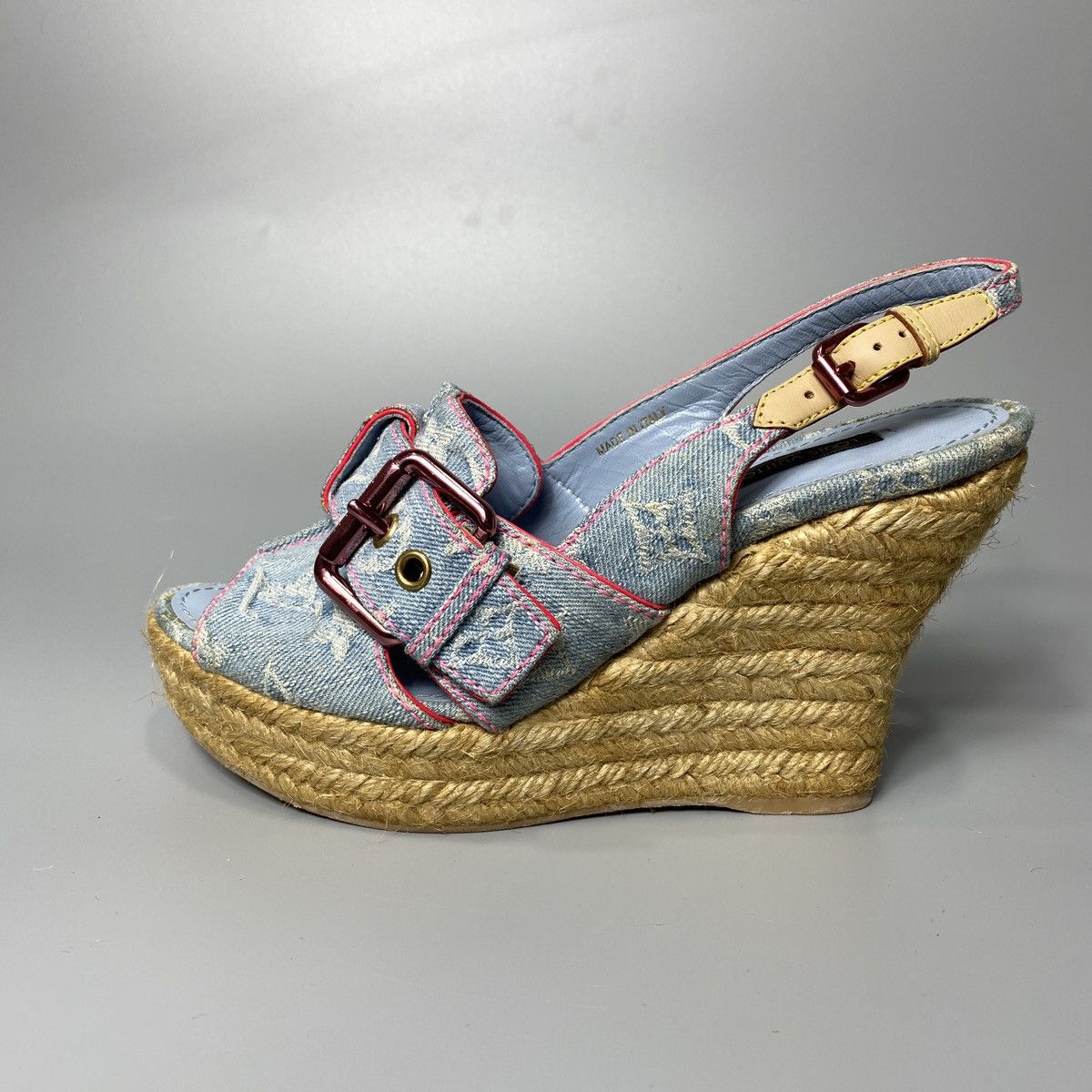 Louis Vuitton Bleached Monogram Denim Wedge Sandals Size US 7 / IT 37 - 4 Thumbnail