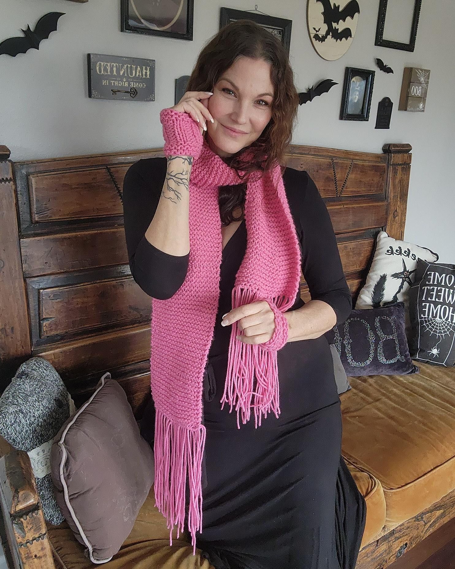 Handmade Hand Knit Fingerless Gloves, Armwarmers in Pink, One of a Ki Size ONE SIZE - 5 Thumbnail
