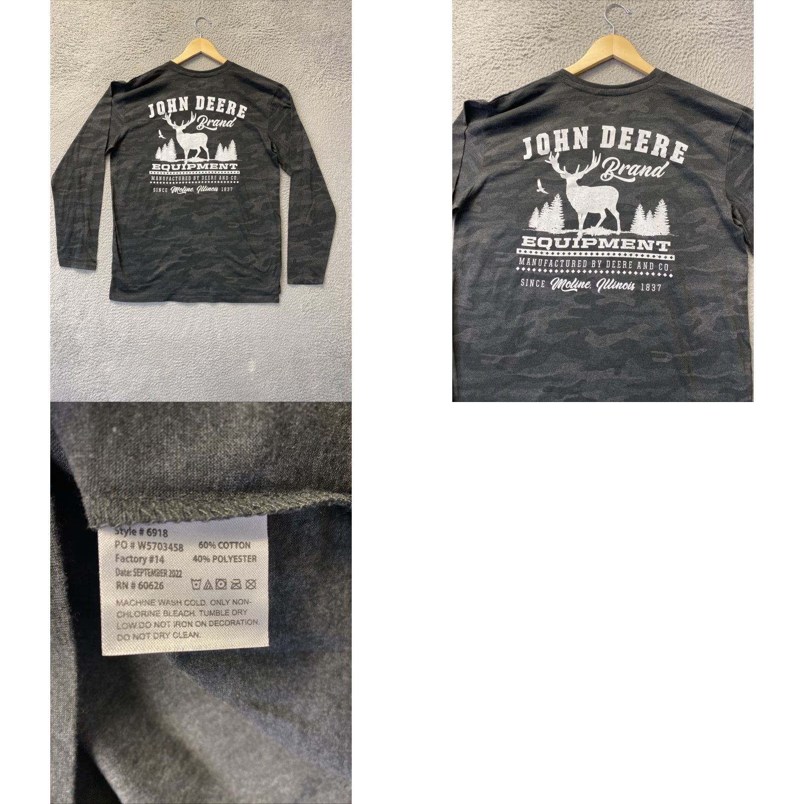 John Deere VINTAGE John Deere Camouflage Shirt Long Sleeve Men's Large Gray Camo Cotton Blend 90s Size US L / EU 52-54 / 3 - 8 Thumbnail