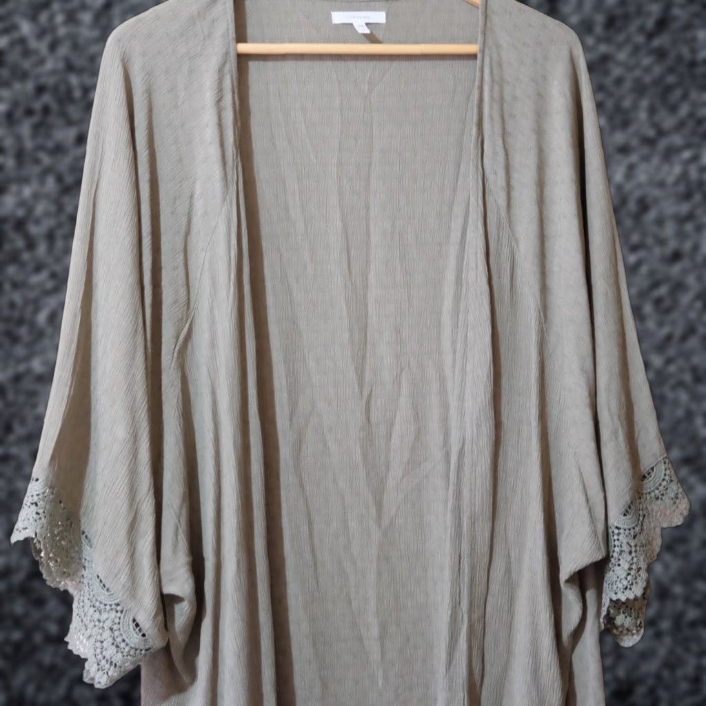 Vintage Maurices Open Front Cardigan 3/4 Sleeve Lace Trim Green Size 1 #H4-28 Size XS / US 0-2 / IT 36-38 - 1 Thumbnail