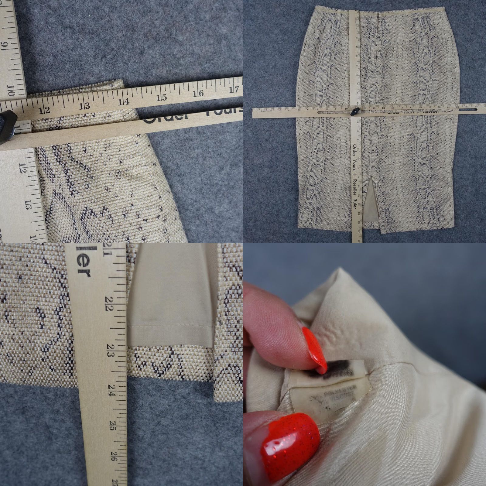 Elie Tahari Elie Tahari Skirt Womens 6 Beige Snake Print Tweed Knee Length Lined Slit Pencil Regular" Size 28" / US 6 / IT 42 - 9 Thumbnail