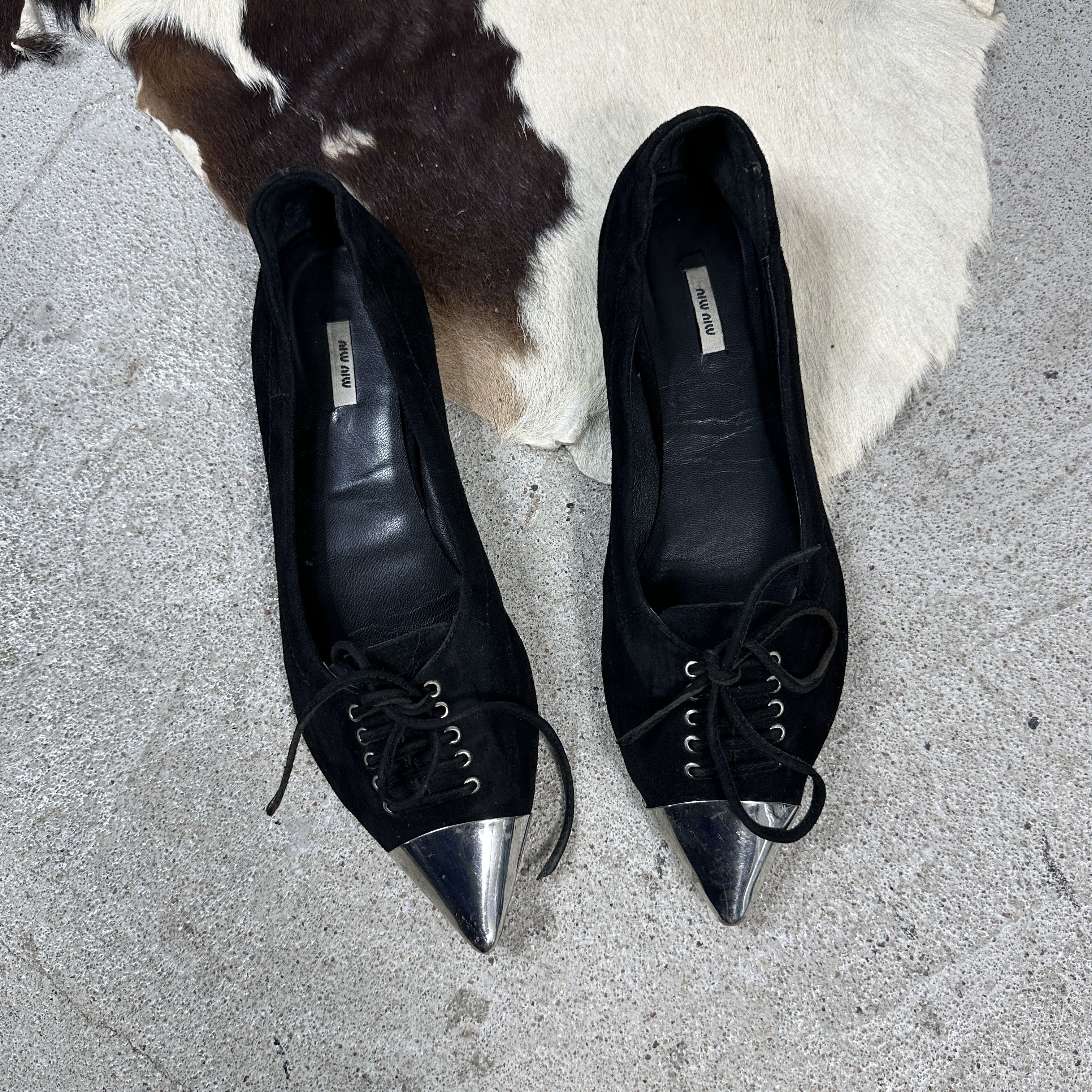 Miu Miu × Vintage Vintage Leather Y2K Preppy Miu Miu Steel Tip Ballerinas Size US 7.5 / IT 37.5 - 3 Thumbnail