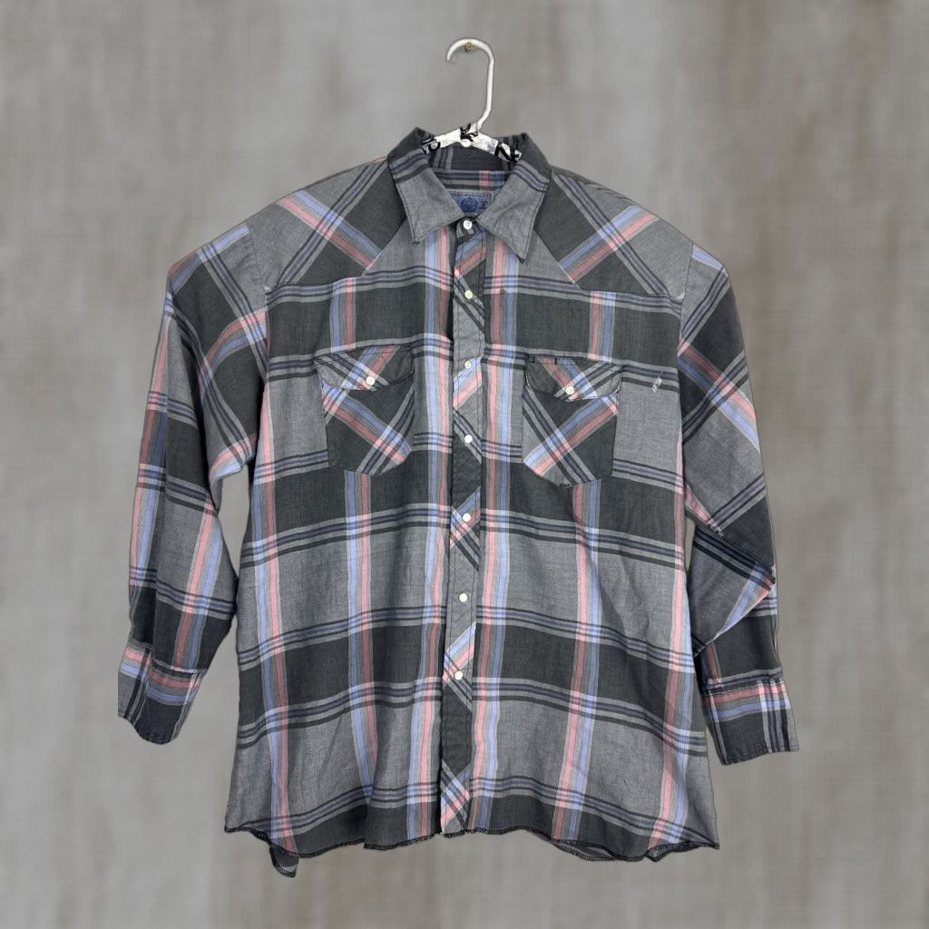 Vintage VINTAGE American Hero Pearl Snap Shirt Gray Plaid Western Size XL Men Size US XL / EU 56 / 4 - 1 Thumbnail
