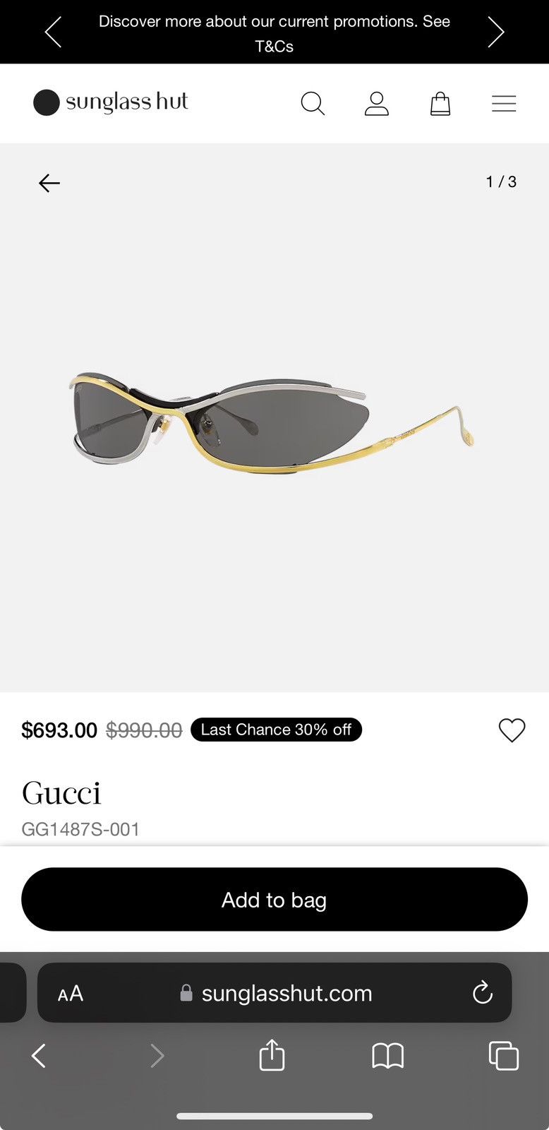 Gucci Gucci sunglasses GG1487S 001 Size ONE SIZE - 3 Thumbnail