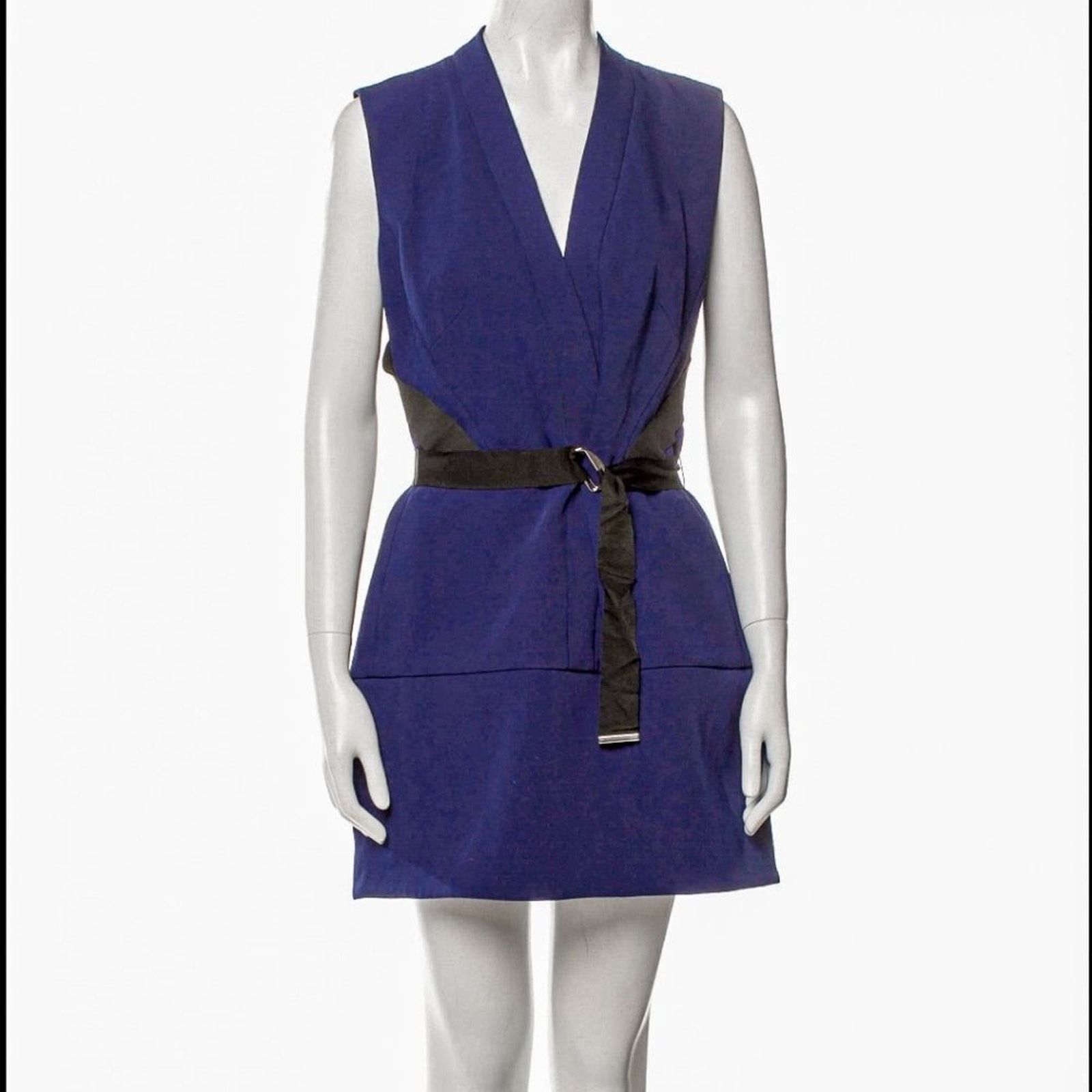 Mugler Mugler Blue Bonded Tailor A Line Belted Dress Size 38 US 6 Size S / US 4 / IT 40 - 9 Thumbnail