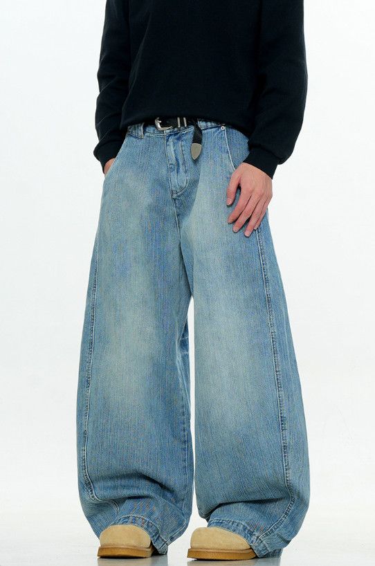 Jean American retro men's washed wide-leg loose scimitar jeans Size US 32 / EU 48 - 3 Thumbnail