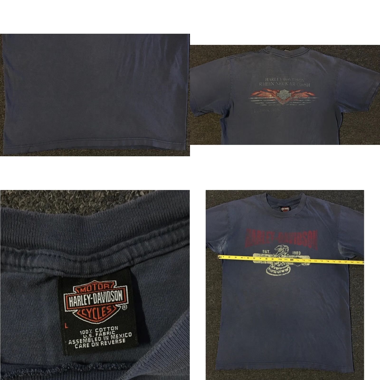Harley Davidson Harley-Davidson Shirt Mens L Blue Vintage Germany Thrashed Faded Distressed Flames Graphic Tee 90s Y2K Grunge Punk Rock Biker USA California Size US L / EU 52-54 / 3 - 9 Thumbnail