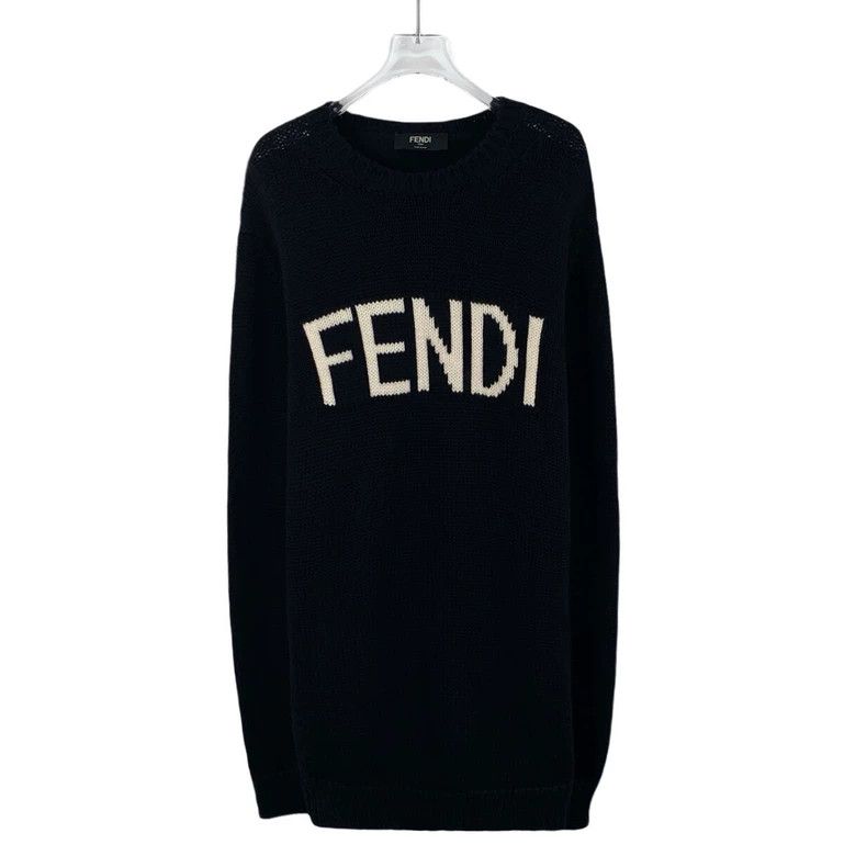 Fendi FENDI Black logo letter inlaid crewneck long-sleeve knit s Size US M / EU 48-50 / 2 - 1 Thumbnail