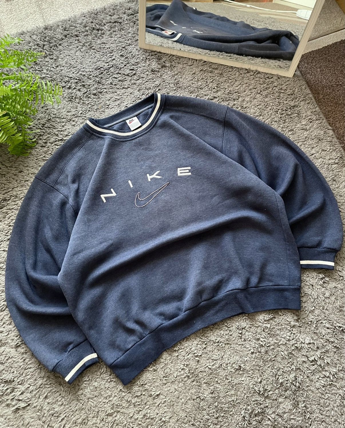 Nike × Vintage 90s Nike Vintage Sweatshirt Streetwear Center Logo Swoosh Size US XL / EU 56 / 4 - 2 Thumbnail