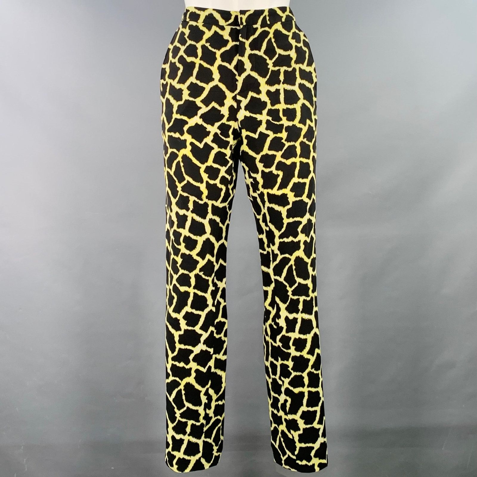 MSGM Black Yellow Viscose Animal Print Tapered Zip Fly Pants Size 28" / US 6 / IT 42 - 1 Thumbnail