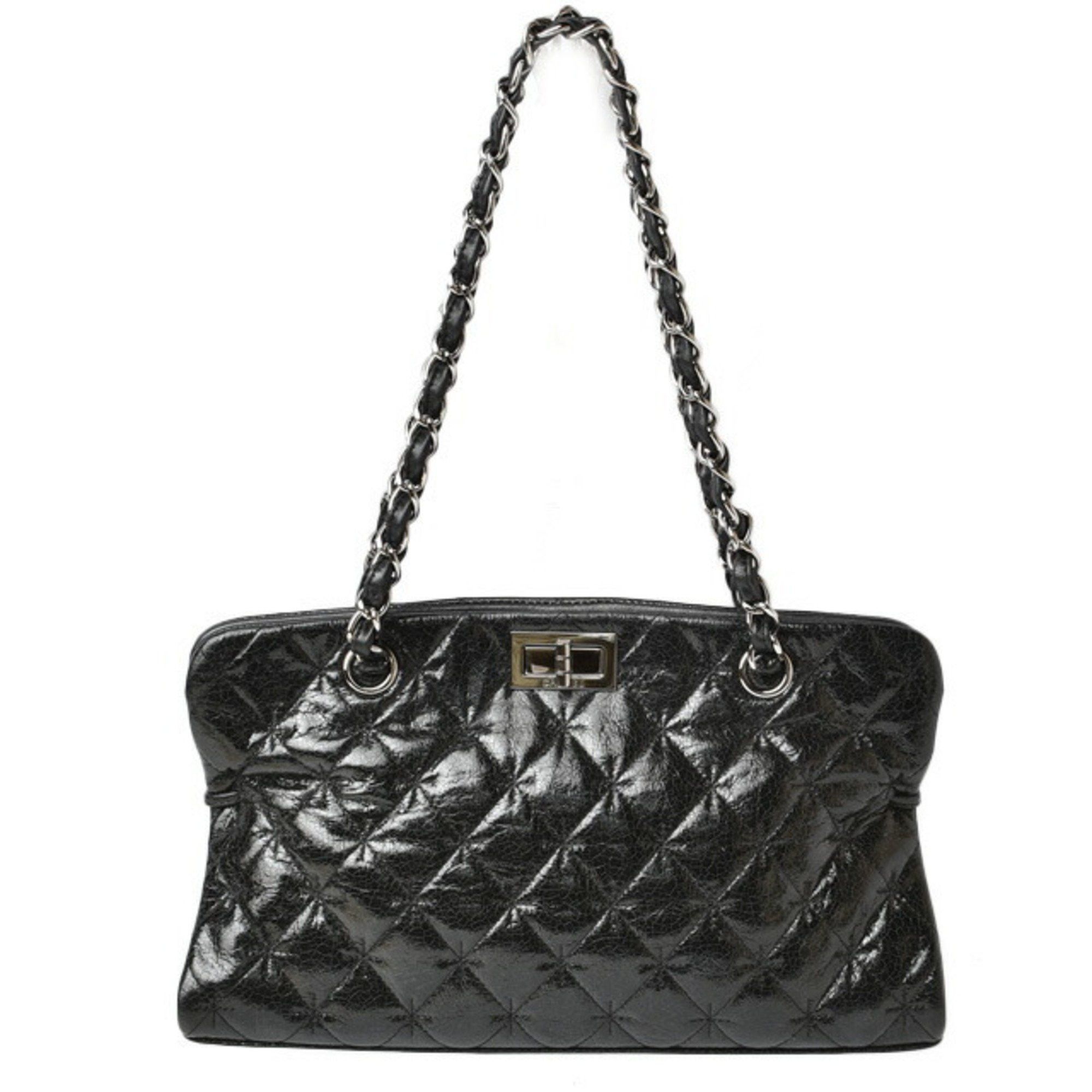 CHANEL tote bag chain patent leather quilted stitch black - Main Image