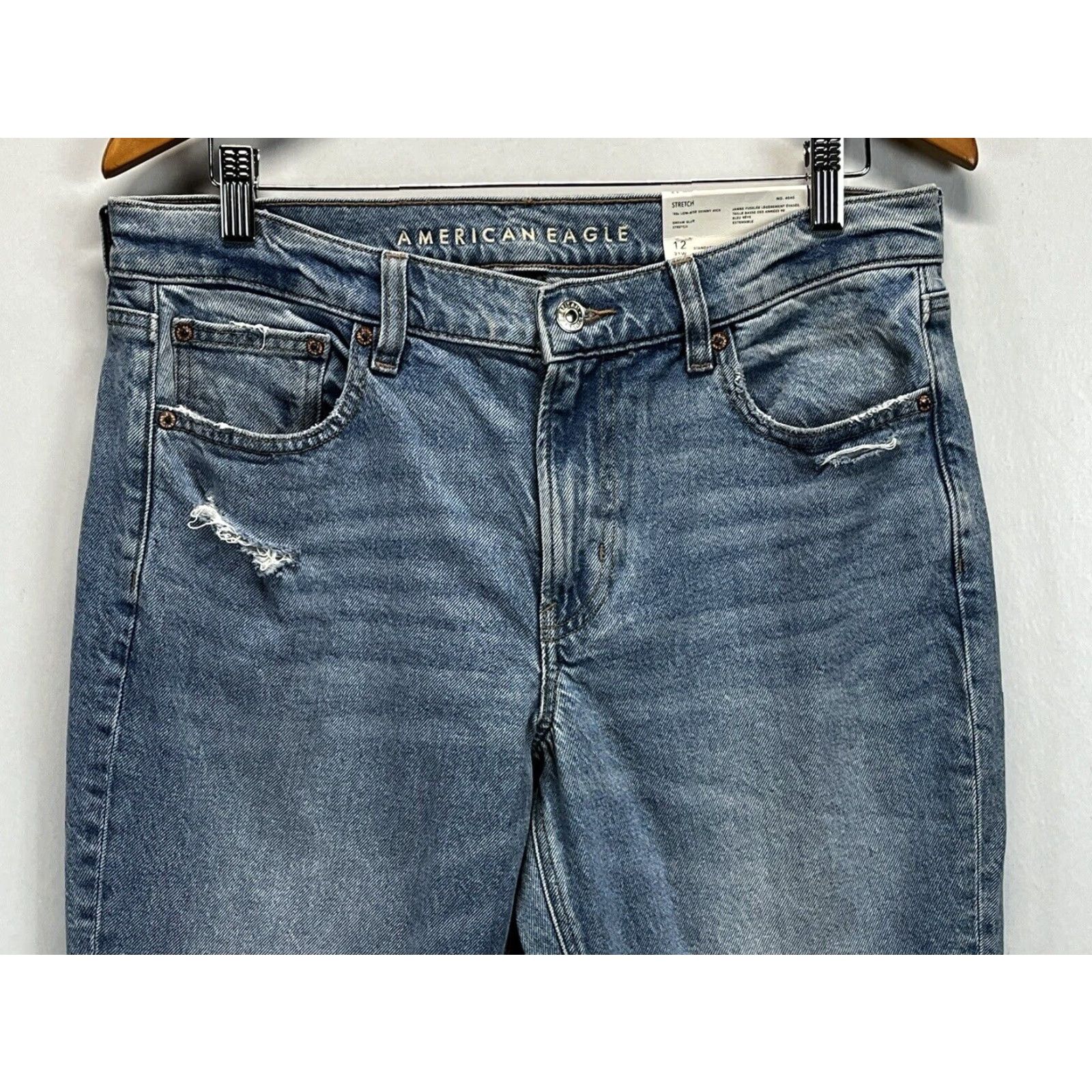 American Eagle Outfitters American Eagle Low Rise Raw Hem Skinny Kick Flare Denim Jeans Women Blue Size 12 Size 34" / US 12 / IT 48 - 2 Thumbnail