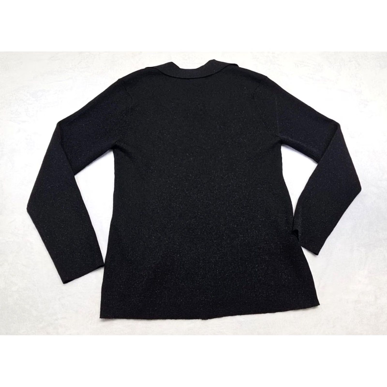 Calvin Klein Calvin Klein Black Metallic Knit Sweater Top Collared Long Sleeve Textured NWT Women L Black Shimmer Petite? Size L / US 10 / IT 46 - 5 Thumbnail