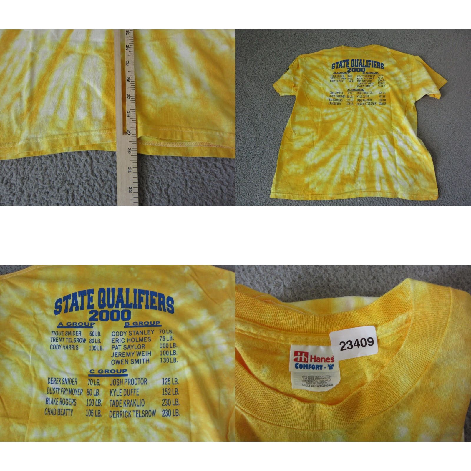 Hanes VINTAGE Hanes Wrestling Shirt Adult XL Gold 80s School Mens Short Sleeve Crew Neck T-Shirt Size US XL / EU 56 / 4 - 8 Thumbnail