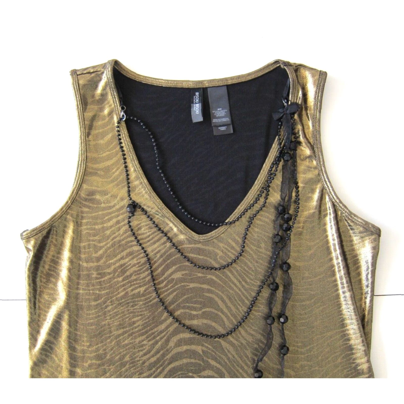 Vintage Bisou Bisou Y2K Gold Stretch Beaded Necklace Shift Tent Tank Tunic Dress Medium Size M / US 6-8 / IT 42-44 - 3 Thumbnail