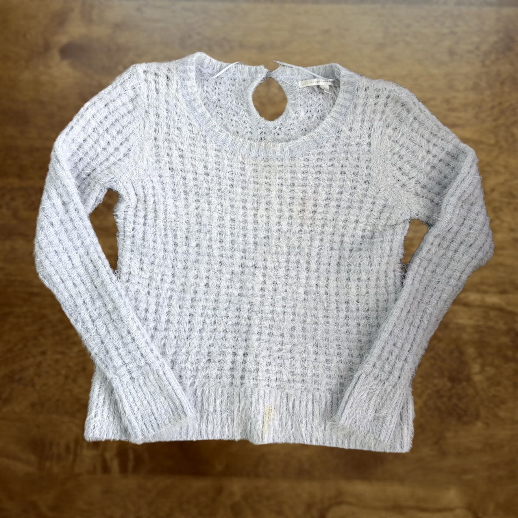 Lauren Conrad Lauren Conrad Sweater Womens Large Blue Scoop Neck Fuzzy Waffle-Knit Pullover Size L / US 10 / IT 46 - 1 Thumbnail