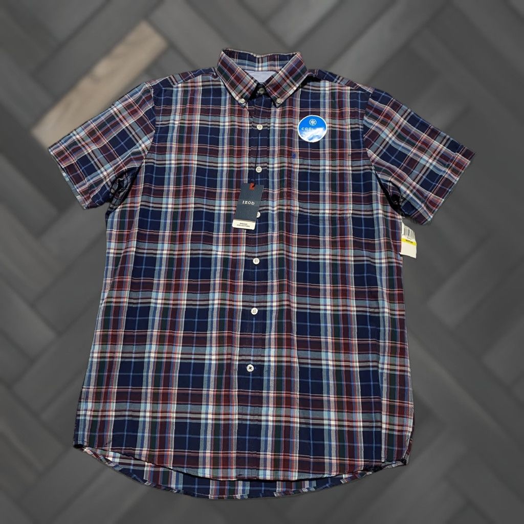 Izod IZOD Shirt Mens Medium Blue Red Plaid Short Sleeve Button Down Cool FX Breeze Size US M / EU 48-50 / 2 - 1 Thumbnail