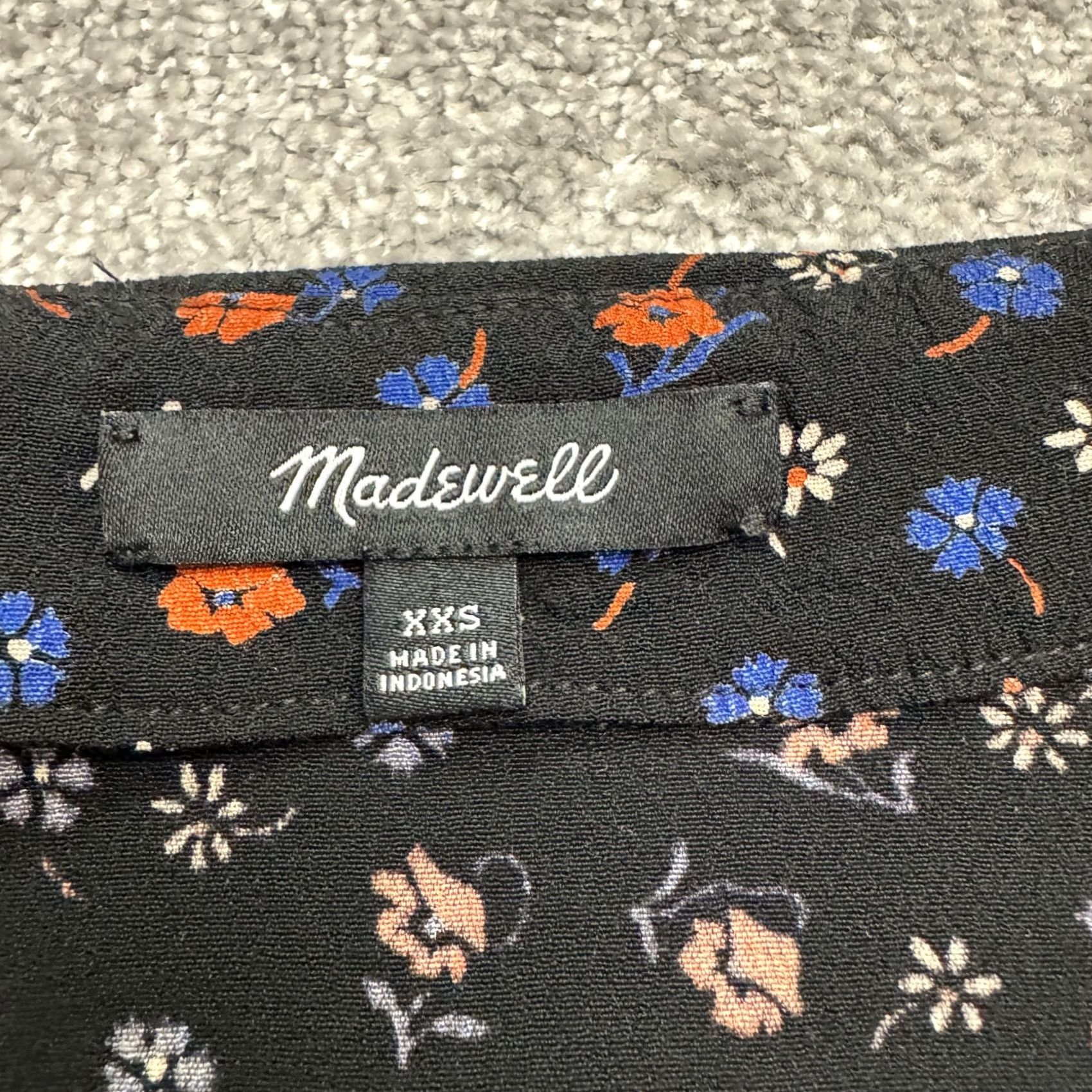 Madewell Madewell Mini Dress Womens XXS Black Floral Short Sleeve Button Down Casual Sundress Size 26" / US 2 / IT 38 - 6 Thumbnail