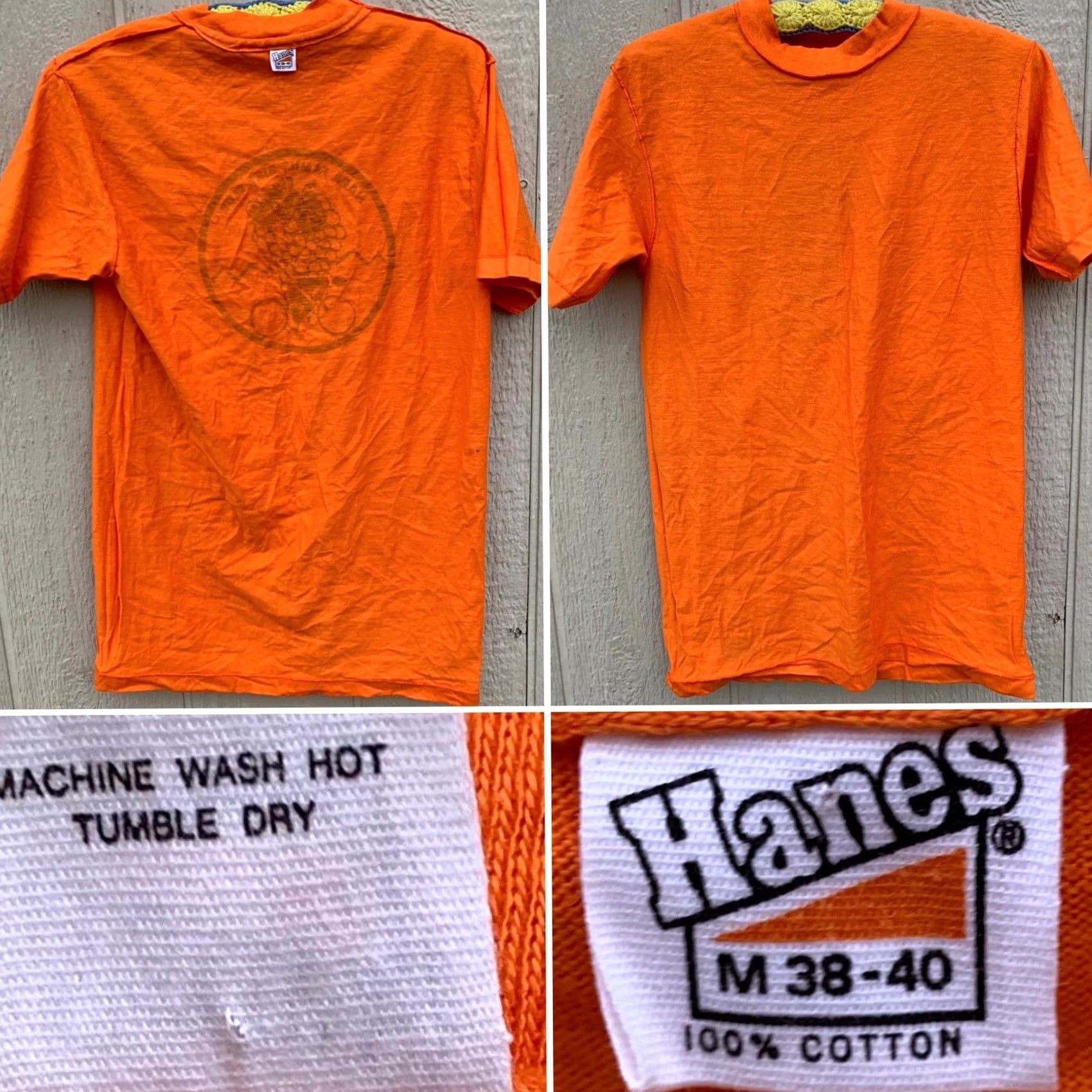 Hanes VINTAGE Hanes Shirt Napa Family Bike Club 1970s M single stitch Orange Mens Size US M / EU 48-50 / 2 - 6 Thumbnail