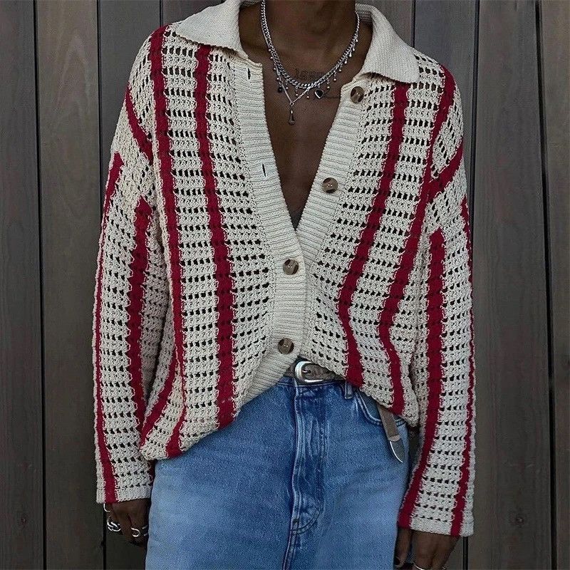 Japanese Brand × Vintage Knit Striped Jacquard Cardigan y2k 90’s retro style Size US L / EU 52-54 / 3 - 4 Thumbnail