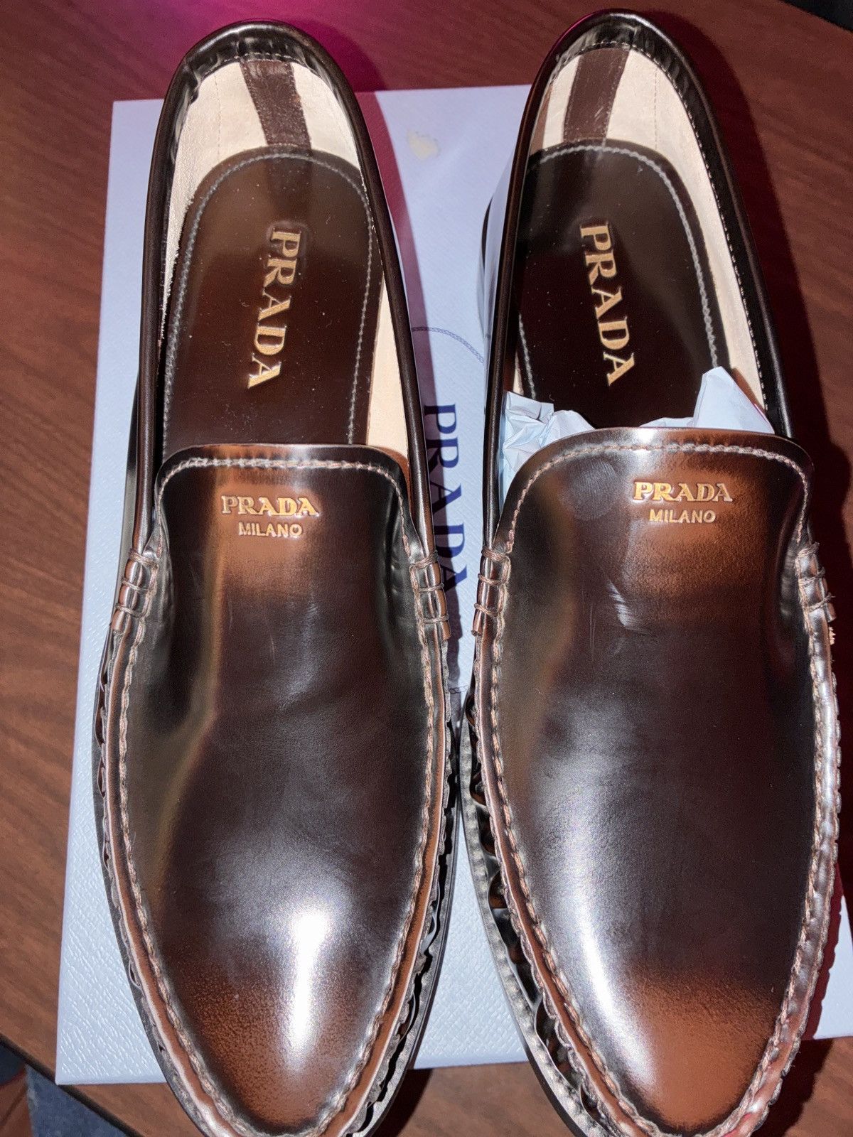 Prada Prada Chocolate Brushed Leather Loafers Size US 9 / IT 39 - 11 Thumbnail
