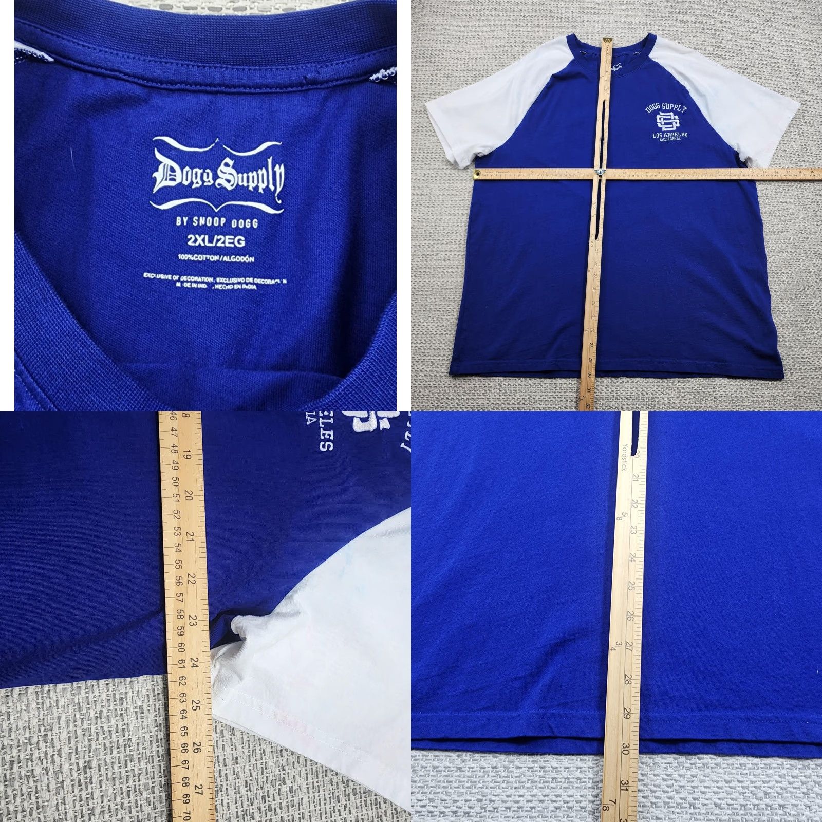 Vintage Dogg Supply Shirt Mens 2XL Blue White Raglan Baseball Snoop Dogg California Los Angeles Crew Neck Short Sleeve Graphic Print Tee Womens/ Mens Size US XXL / EU 58 / 5 - 8 Thumbnail