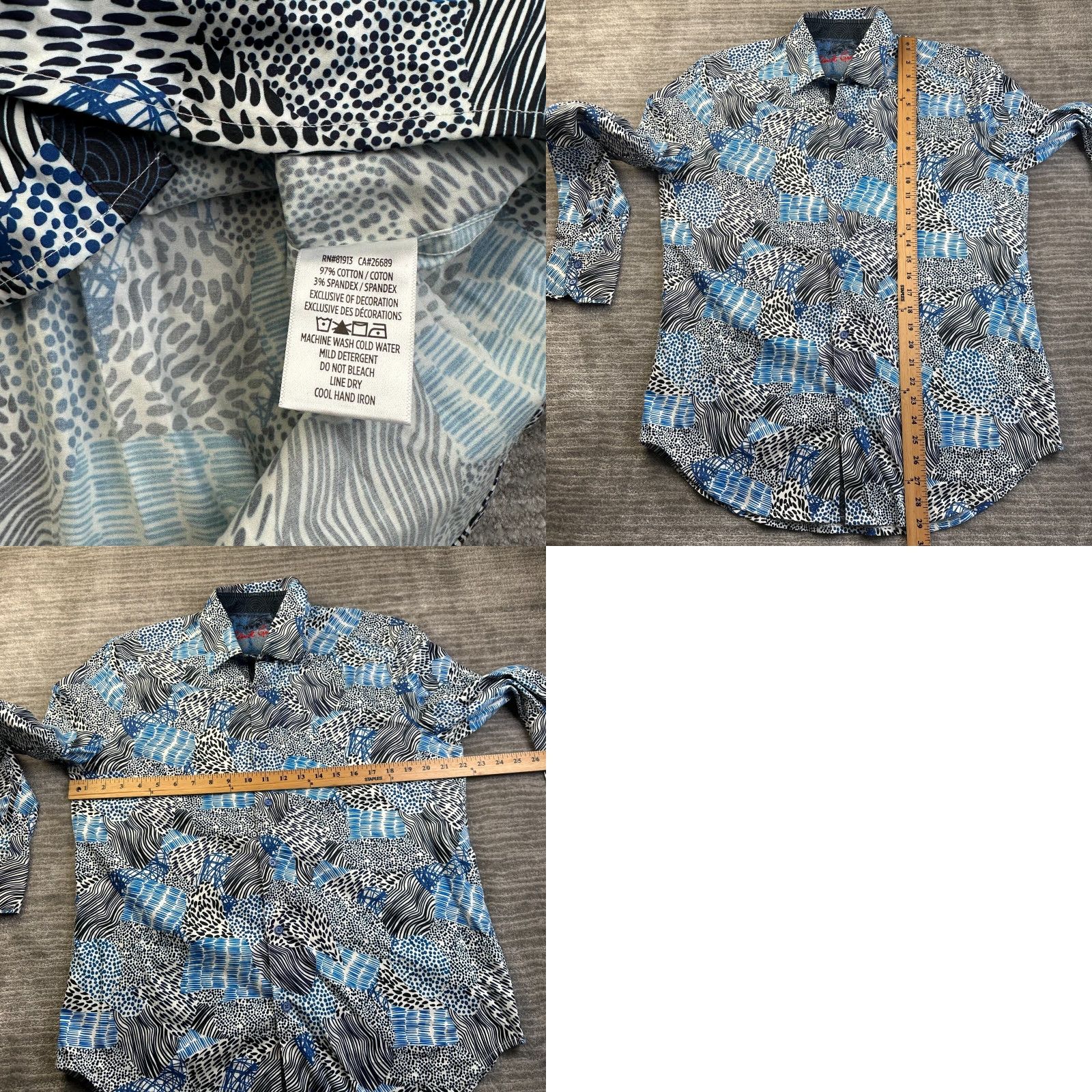 Robert Graham Robert Graham Shirt Mens M Blue Hurricane Flip Cuff Button Up Casual Geometric Pattern Size US M / EU 48-50 / 2 - 8 Thumbnail