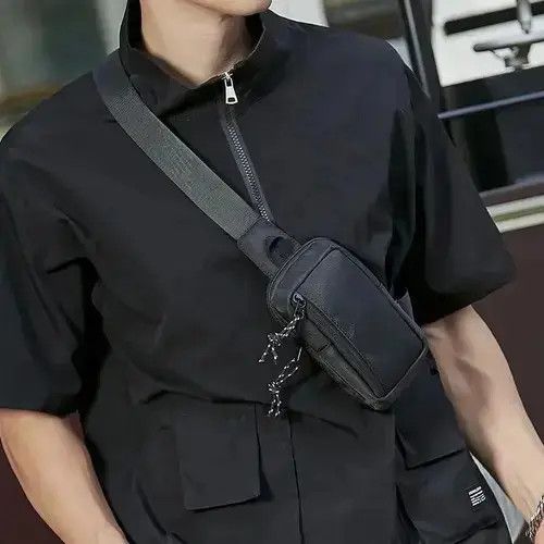 Fashion Y2K Mini Belt Bag Sling Bag Side Bag in Black, Men's