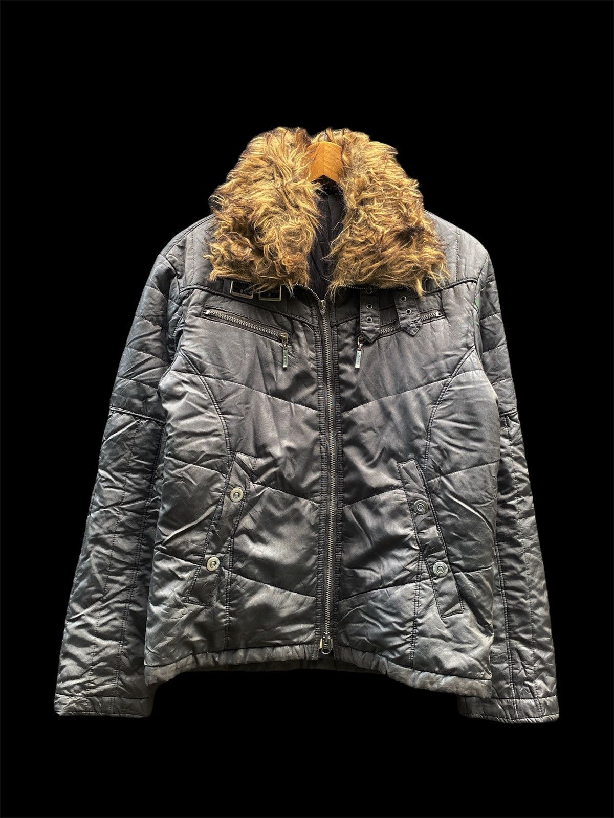 JAPANESE A.S.M FUR JACKET PUFFER MULTI ZIPPER GOTHIC PUNK