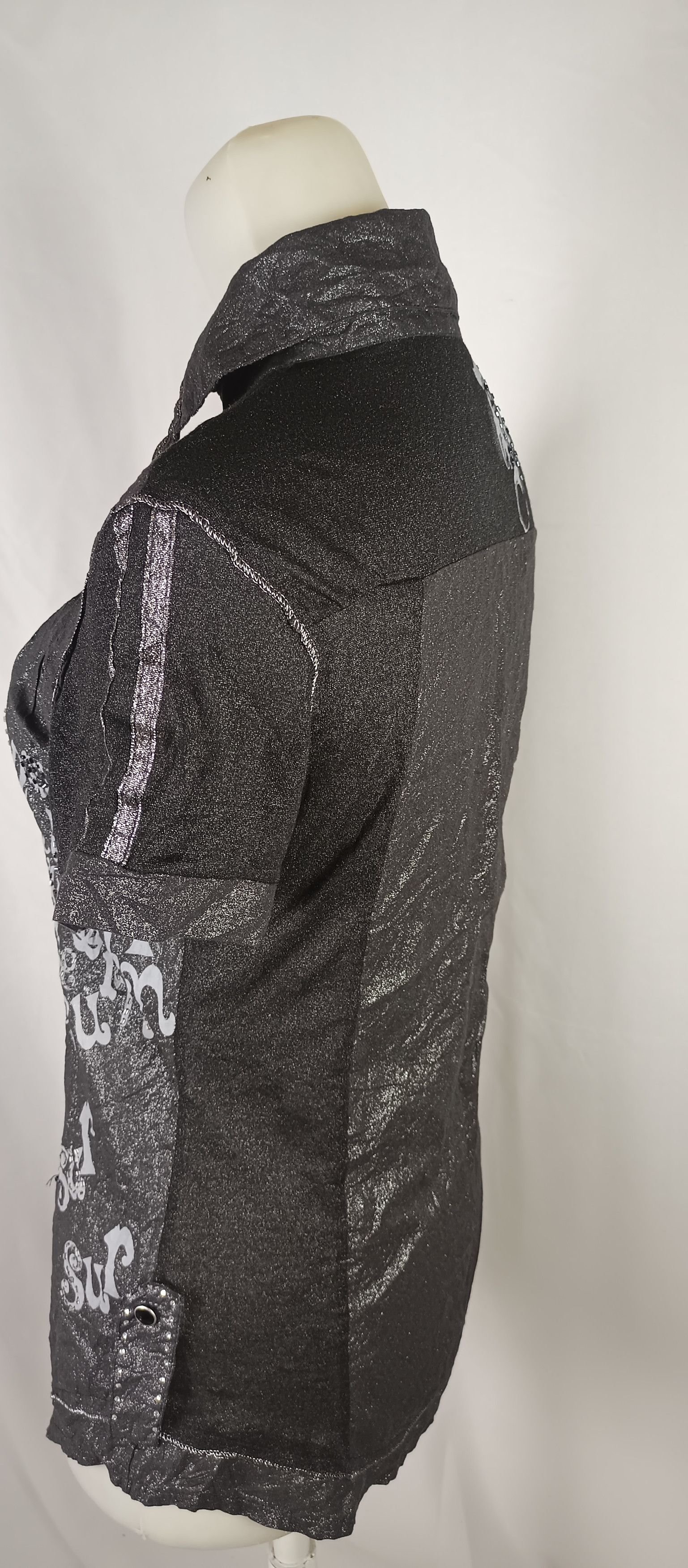 Japanese Brand Women's Black Poem Shimmer Blouses Short Sleeve Size US M / EU 48-50 / 2 - 21 Thumbnail