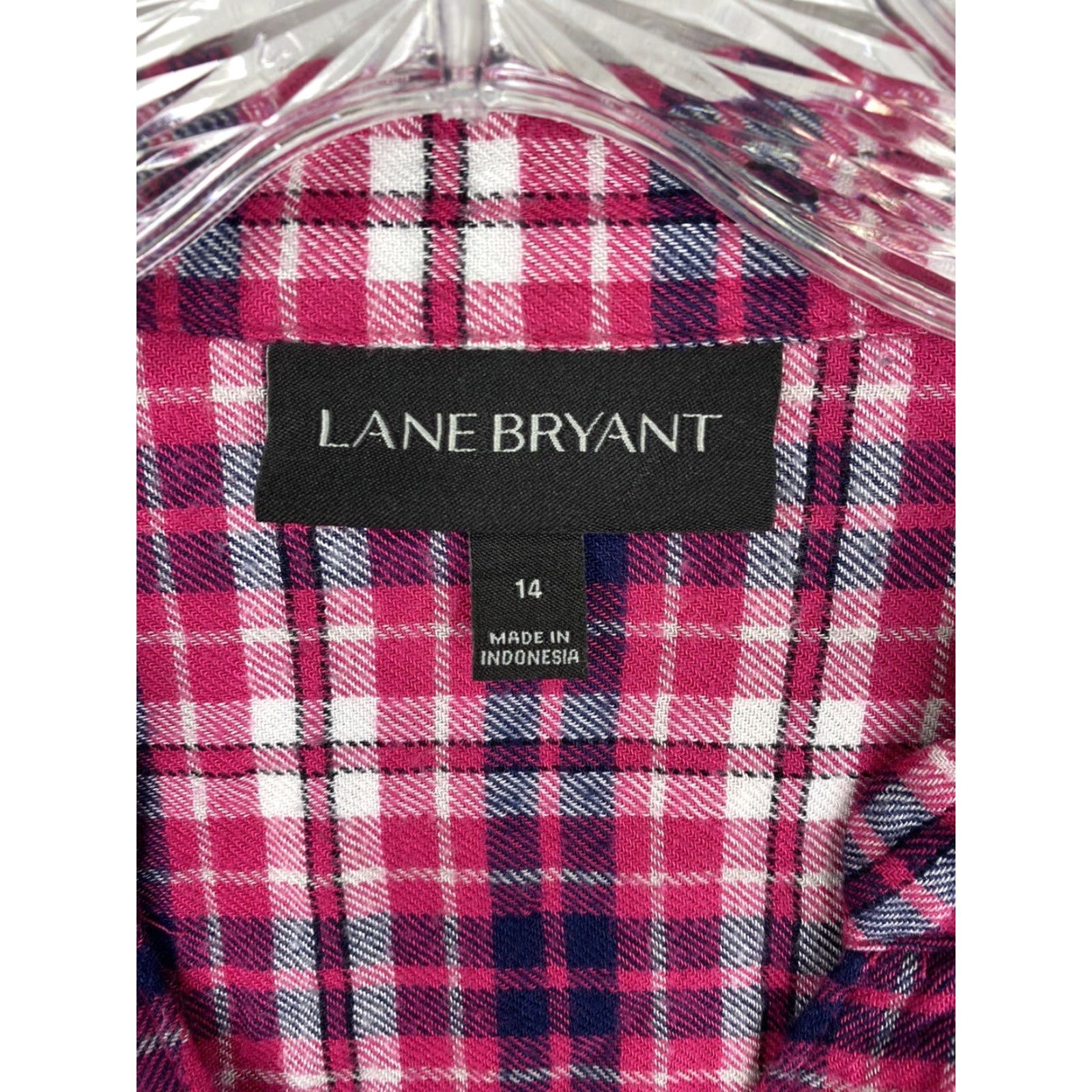 Vintage Lane Bryant Top Womens 14 Pink Plaid Rayon Flannel Button-Up Shirt Long Sleeve Collared Heather Pink Womens 14 Lane Bryant Size XL / US 12-14 / IT 48-50 - 3 Thumbnail