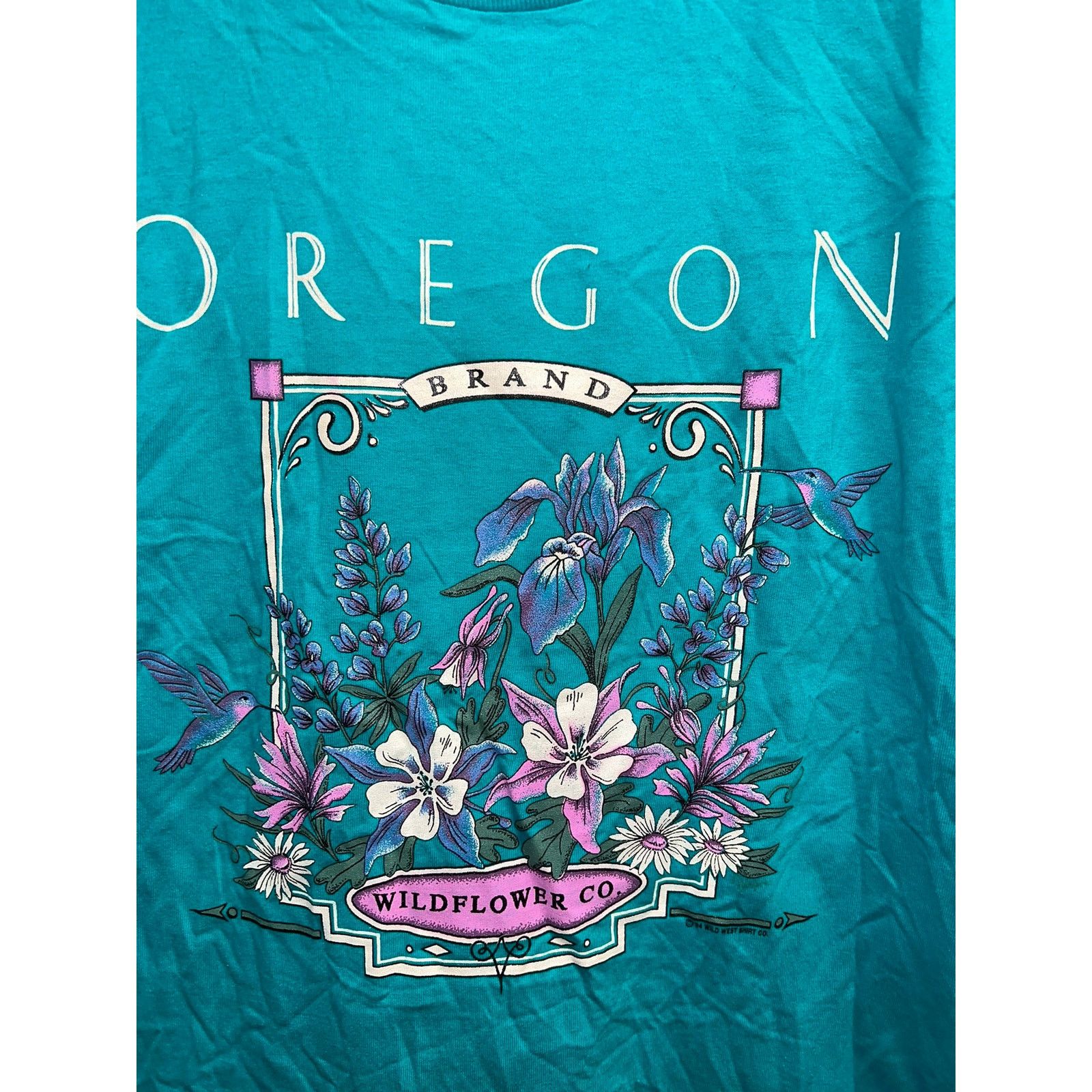 Jerzees Vintage Oregon Shirt Wildflower Co Brand Teal Tee Shirt 90s Size US L / EU 52-54 / 3 - 2 Thumbnail