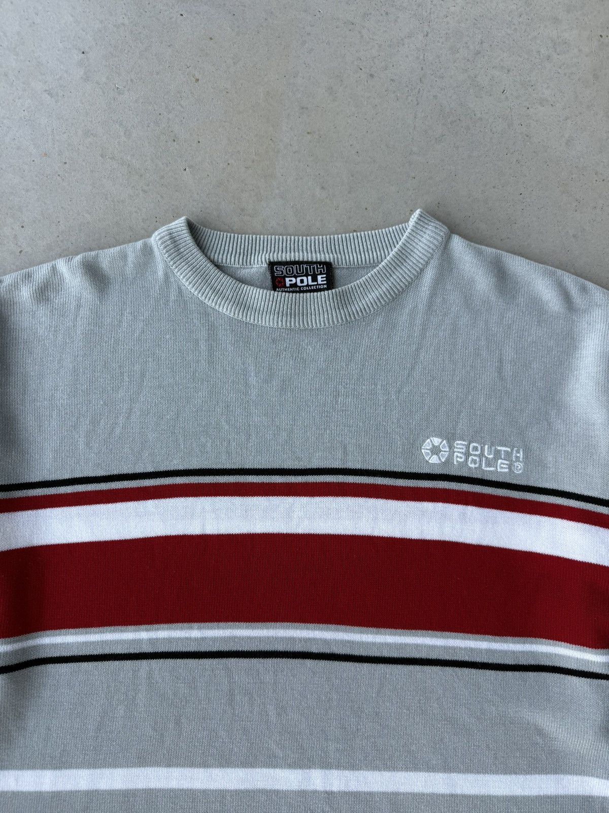 Southpole Vintage Southpole Grey & Red Striped Short Sleeve Sweater Size US M / EU 48-50 / 2 - 3 Thumbnail