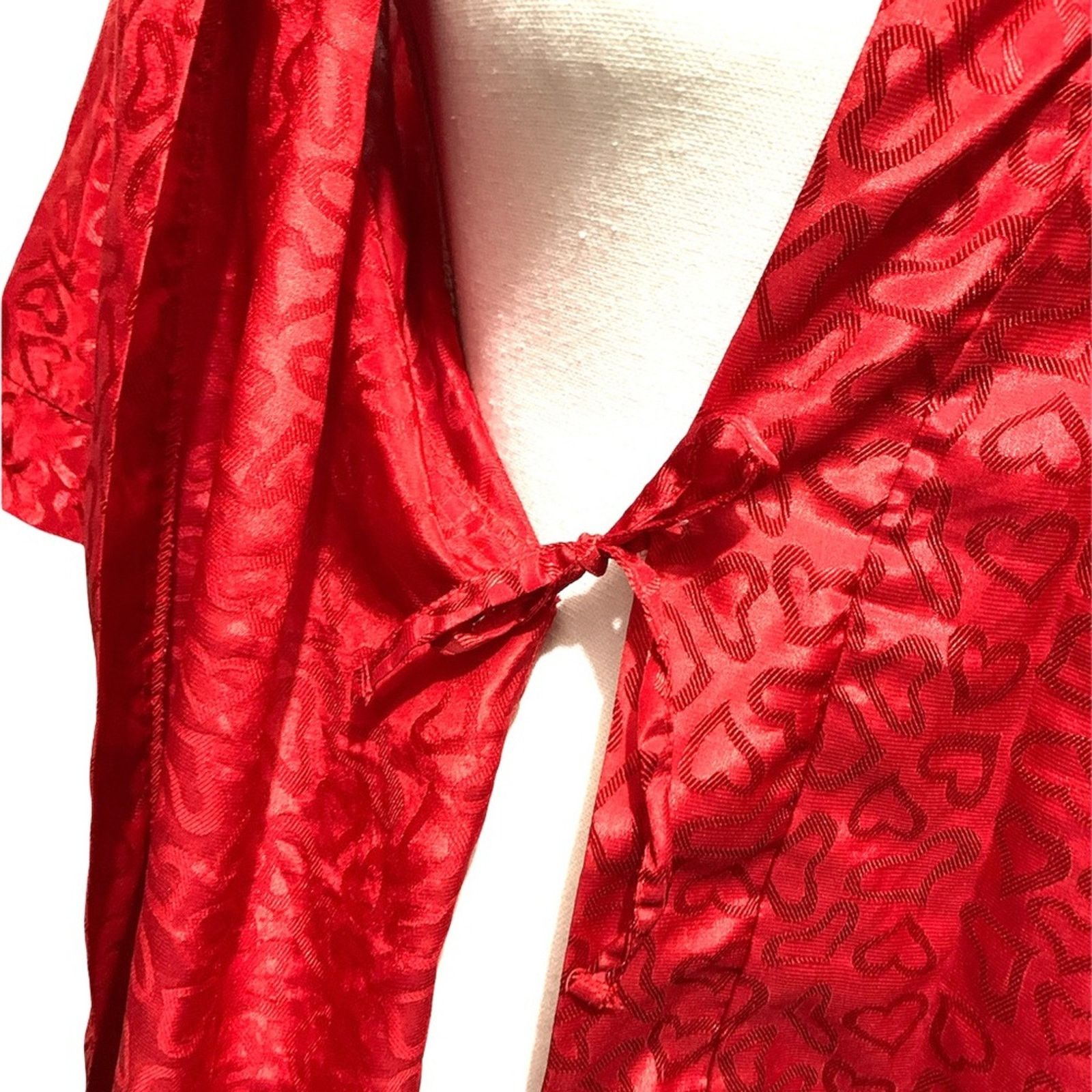 Other Vintage Shorty Red Ghost Heart Damask Print Robe MED Size ONE SIZE - 7 Thumbnail