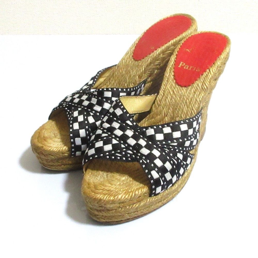 Christian Louboutin Christian Louboutin Christian Louboutin Espadrille Wedge Sandals Natural Material Shoes DUTY FREE for USA Size ONE SIZE - 1 Thumbnail
