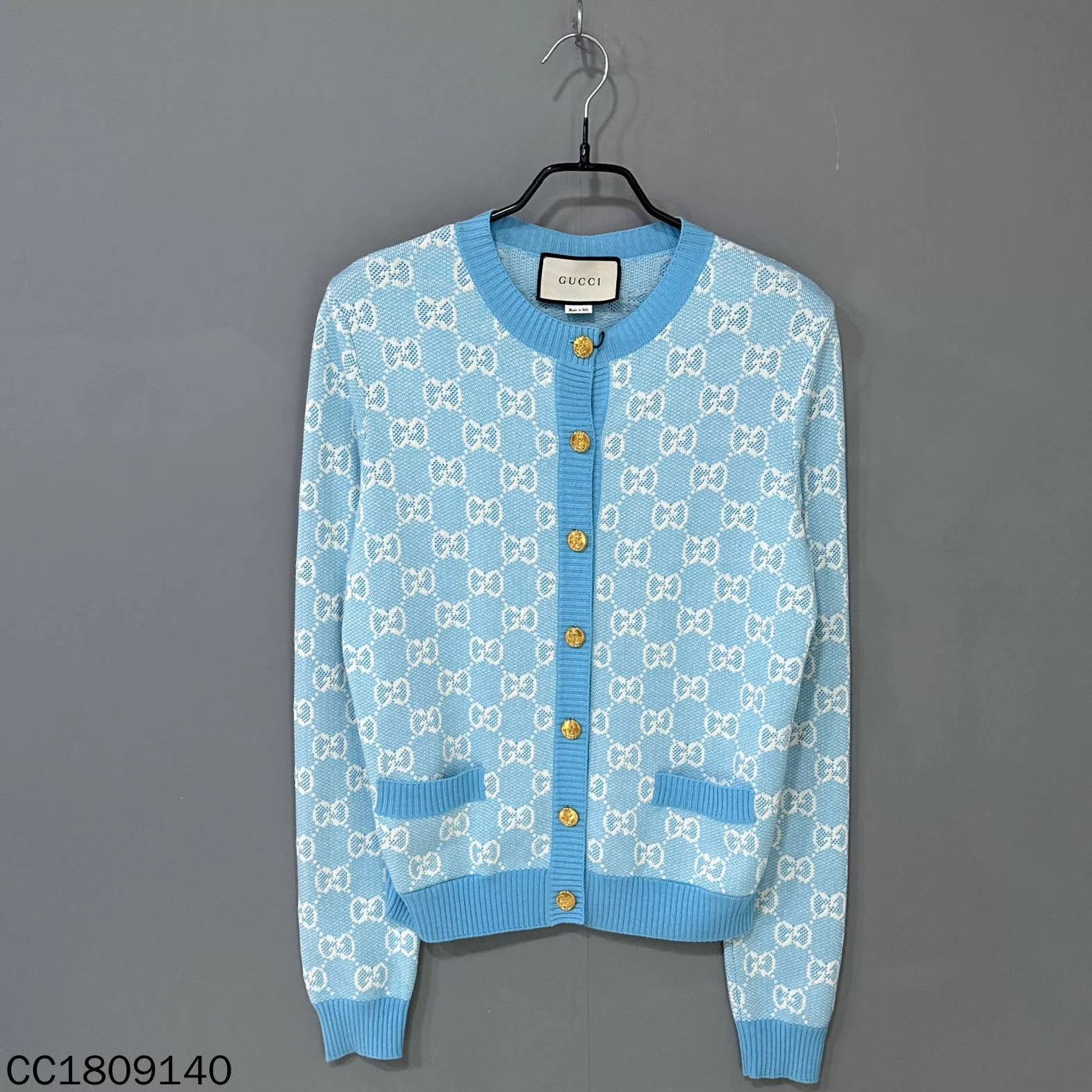 Gucci GUCCI sky blue gold button cardigan S Size S / US 4 / IT 40 - 1 Thumbnail