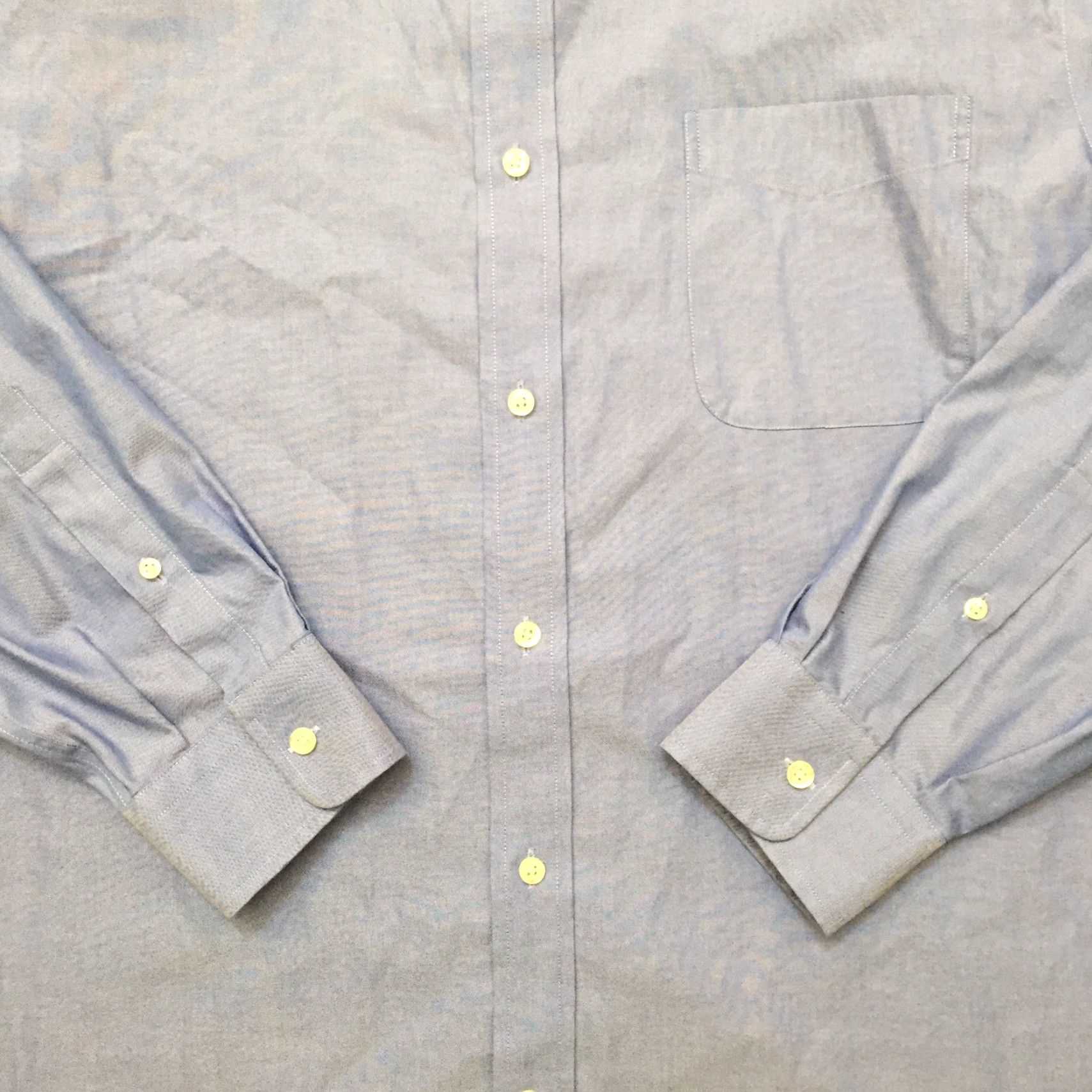 Lands' End Lands End Shirt Mens 16.5 Blue Long Sleeve Button-Front Pinpoint Oxford - Button-Up, Cotton, Collar, Solid, 16.5, Mens Size US XL / EU 56 / 4 - 4 Thumbnail