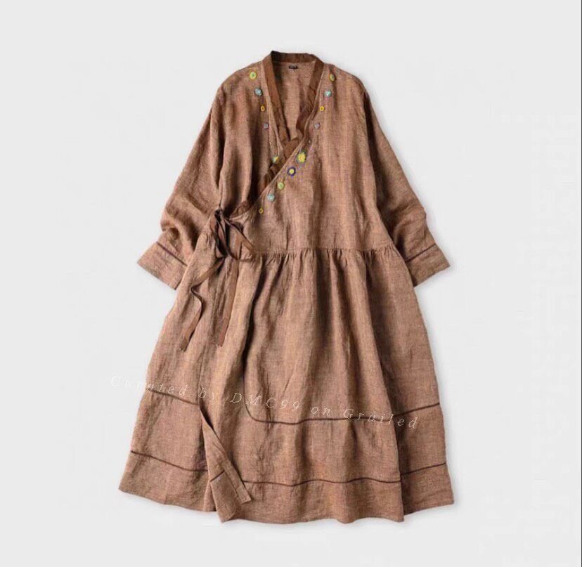 45rpm 45R Brown Indian Linen Beaded Embroidery Dress Size M / US 6-8 / IT 42-44 - 1 Thumbnail