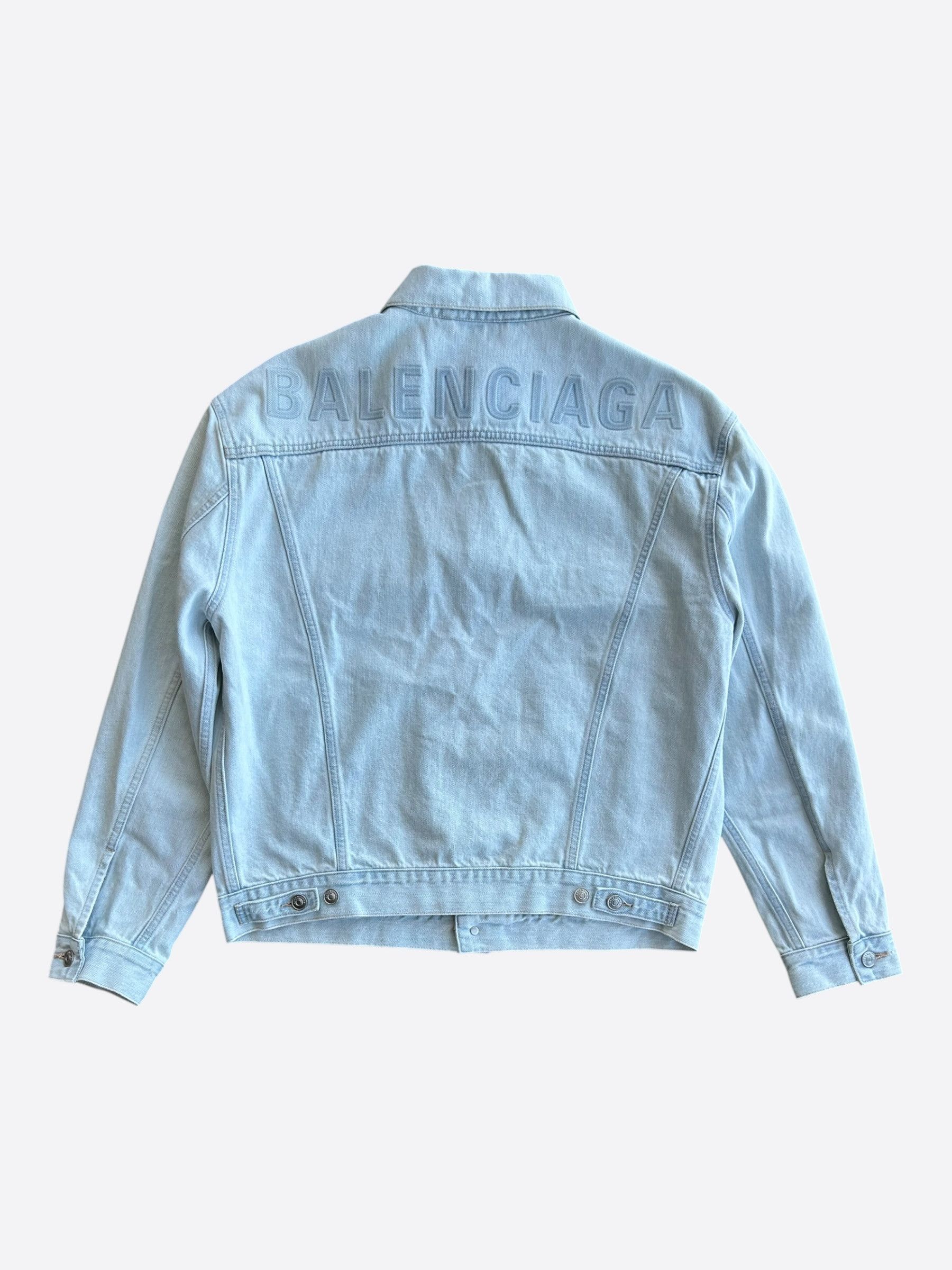 Balenciaga Balenciaga Blue Embossed Logo Women's Denim Jacket Size L / US 10 / IT 46 - 1 Thumbnail