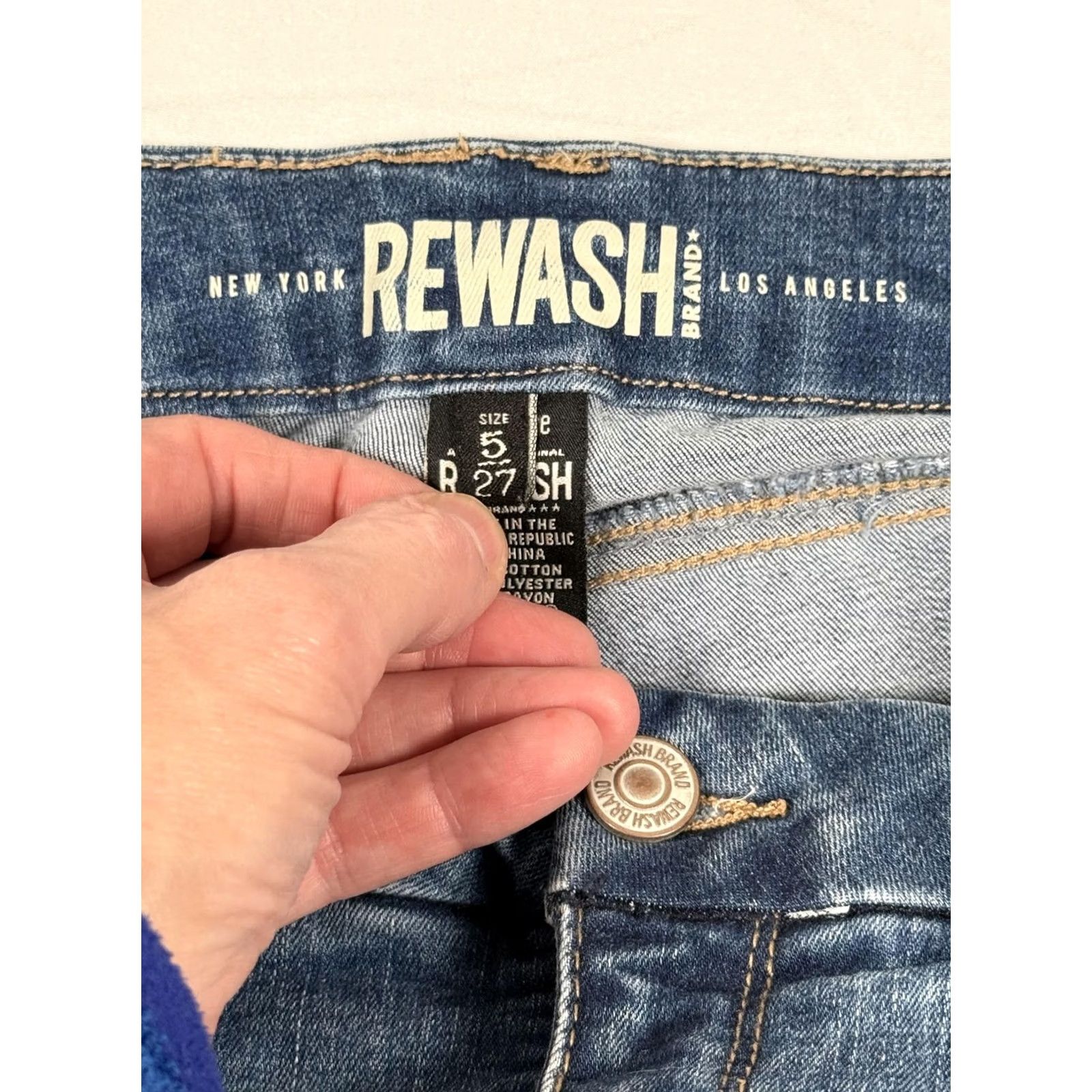 Vintage Rewash Monroe Jeans 5 Medium Wash Skinny Distressed Real Curve Stretch Denim Size 27" / US 4 / IT 40 - 4 Thumbnail
