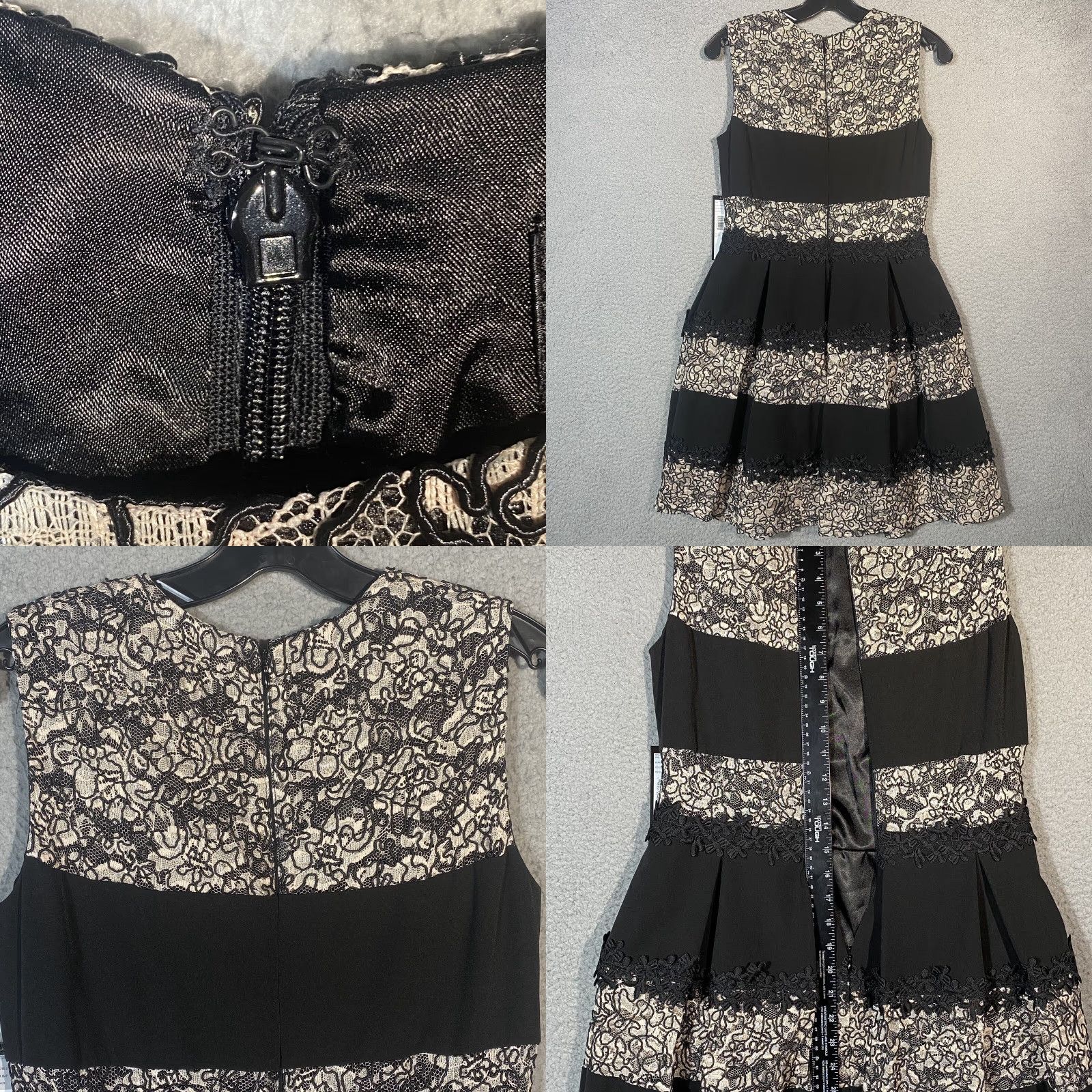 Vintage Tahari Floral Dress Embroidered Lace Stripe Black Blush Knee Length Size 6P Dress Fit & Flare Women Sleeveless Formal Party/Cocktail Wedding Size M / US 6-8 / IT 42-44 - 9 Thumbnail