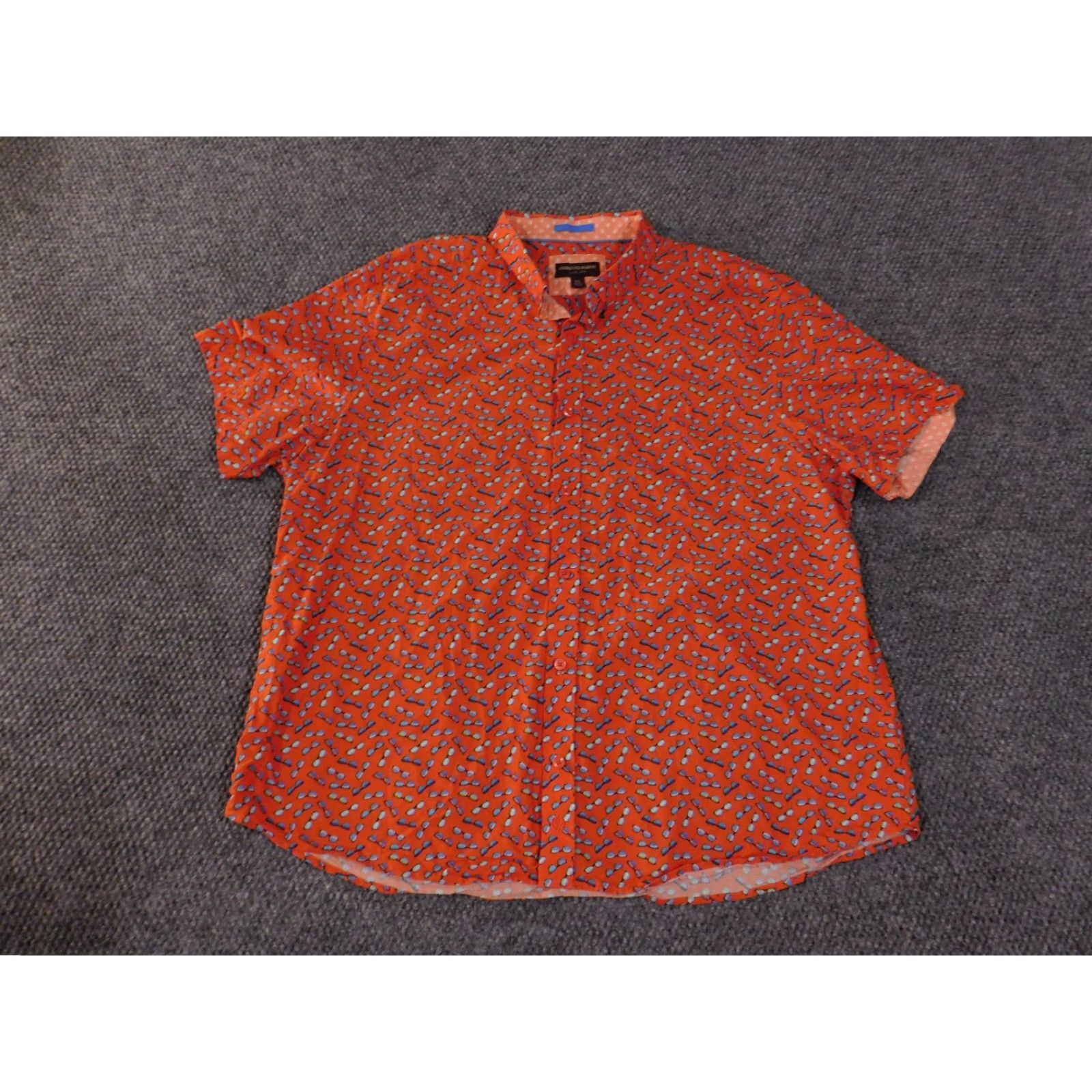 Johnston & Murphy Johnston & Murphy Shirt Mens 2XL Orange Geometric Print Casual Button-Front Short Sleeve Collared Valley of American Theme Mens Size US XXL / EU 58 / 5 - 2 Thumbnail