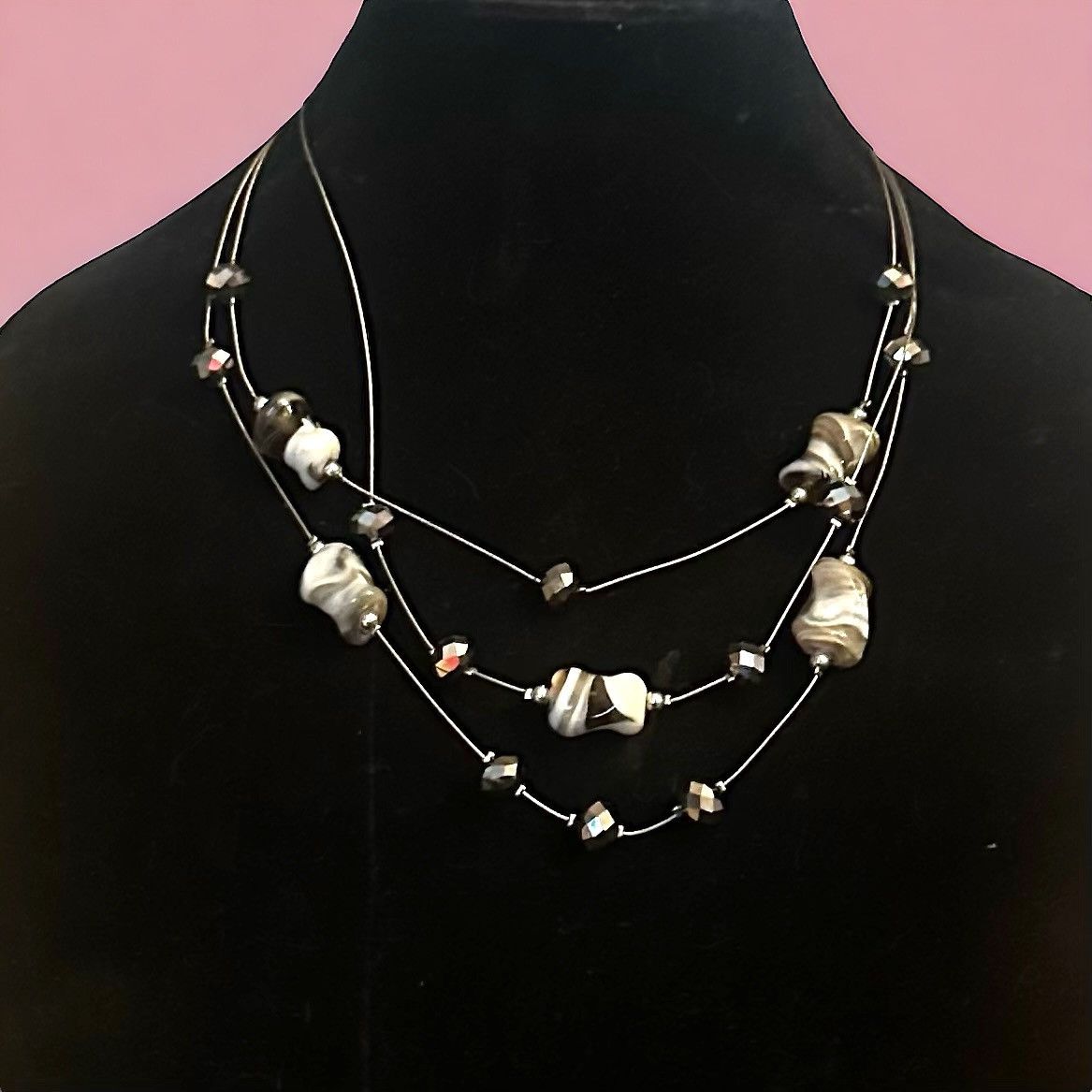 Other Silver tone layered station Murano glass bead necklace Size ONE SIZE - 1 Thumbnail
