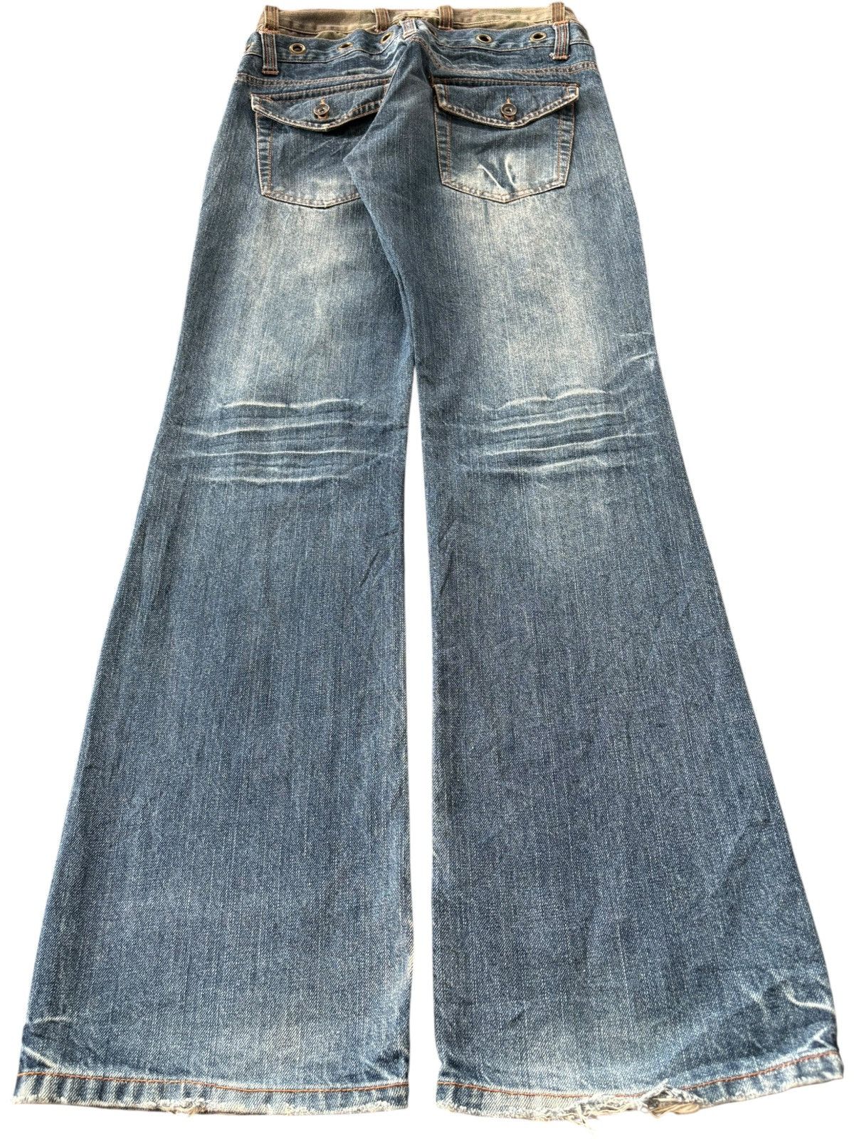 Yasuyuki Ishii Vintage Japan Nylaus Double Waist Faded Distress Flare Jeans Size US 30 / EU 46 - 2 Thumbnail